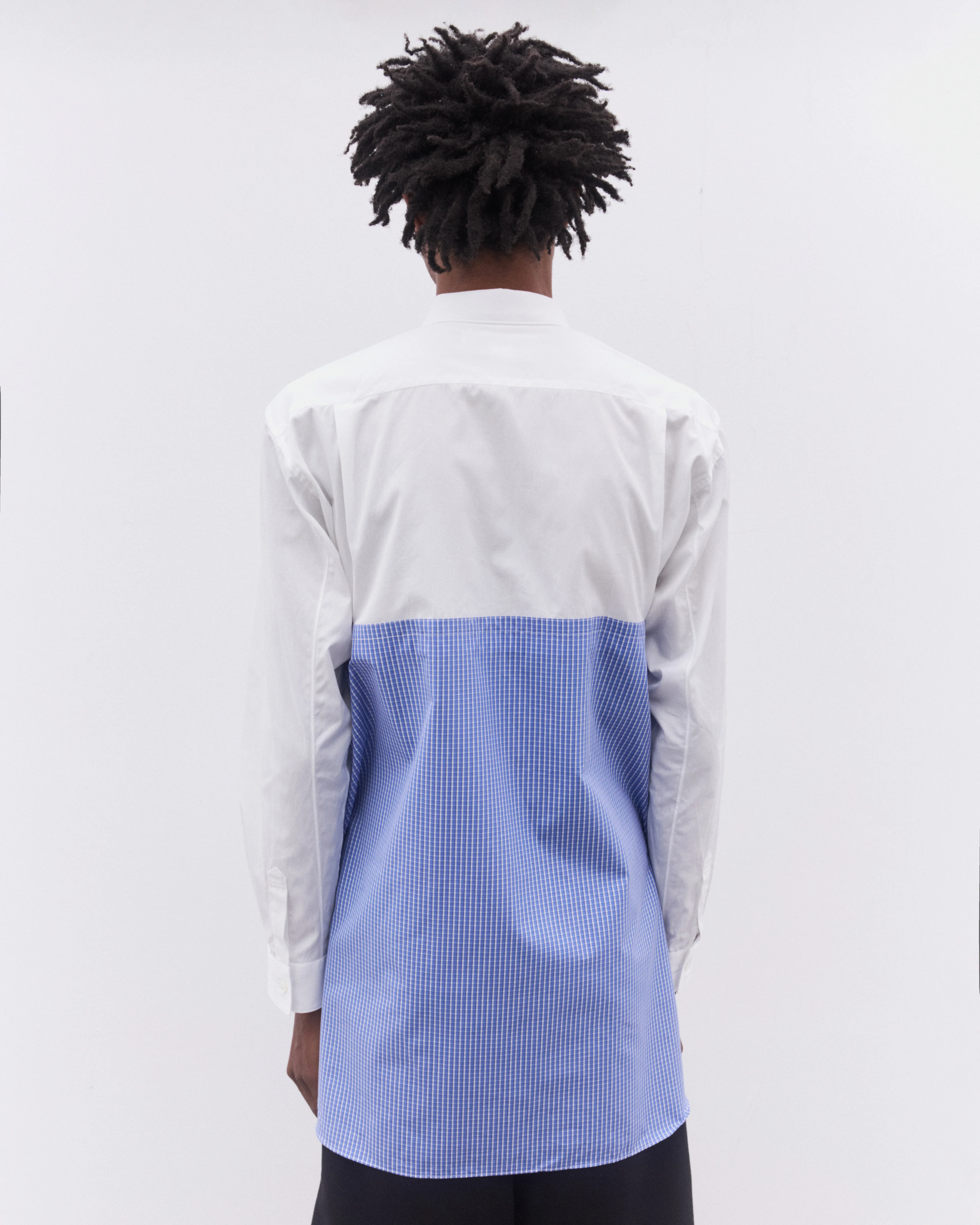 CDG Shirt - Men’s Gingham Panel Shirt - (White/Blue) - Image 4