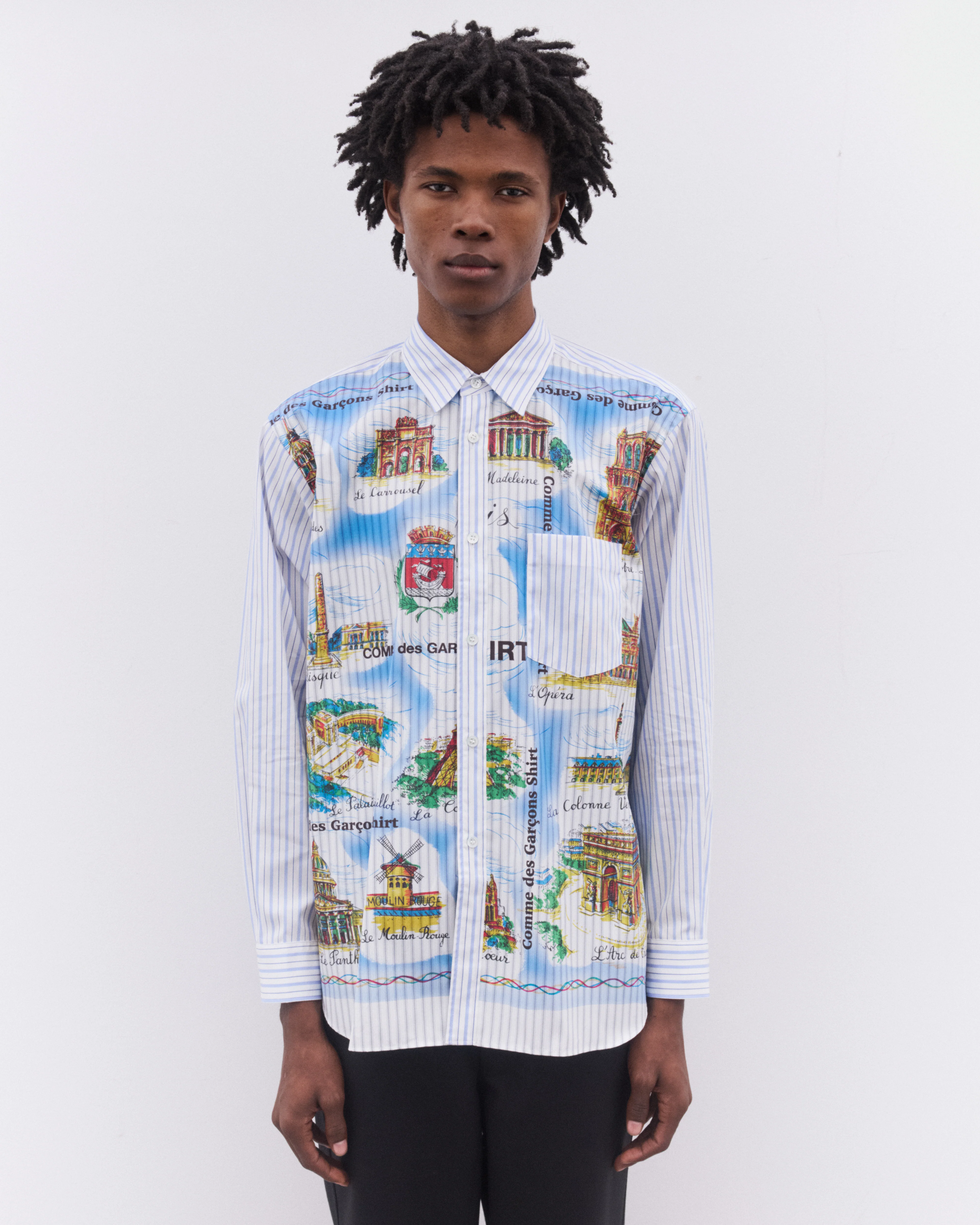 CDG Shirt - Men’s Striped Landmark Shirt - (Blue) - Image 2