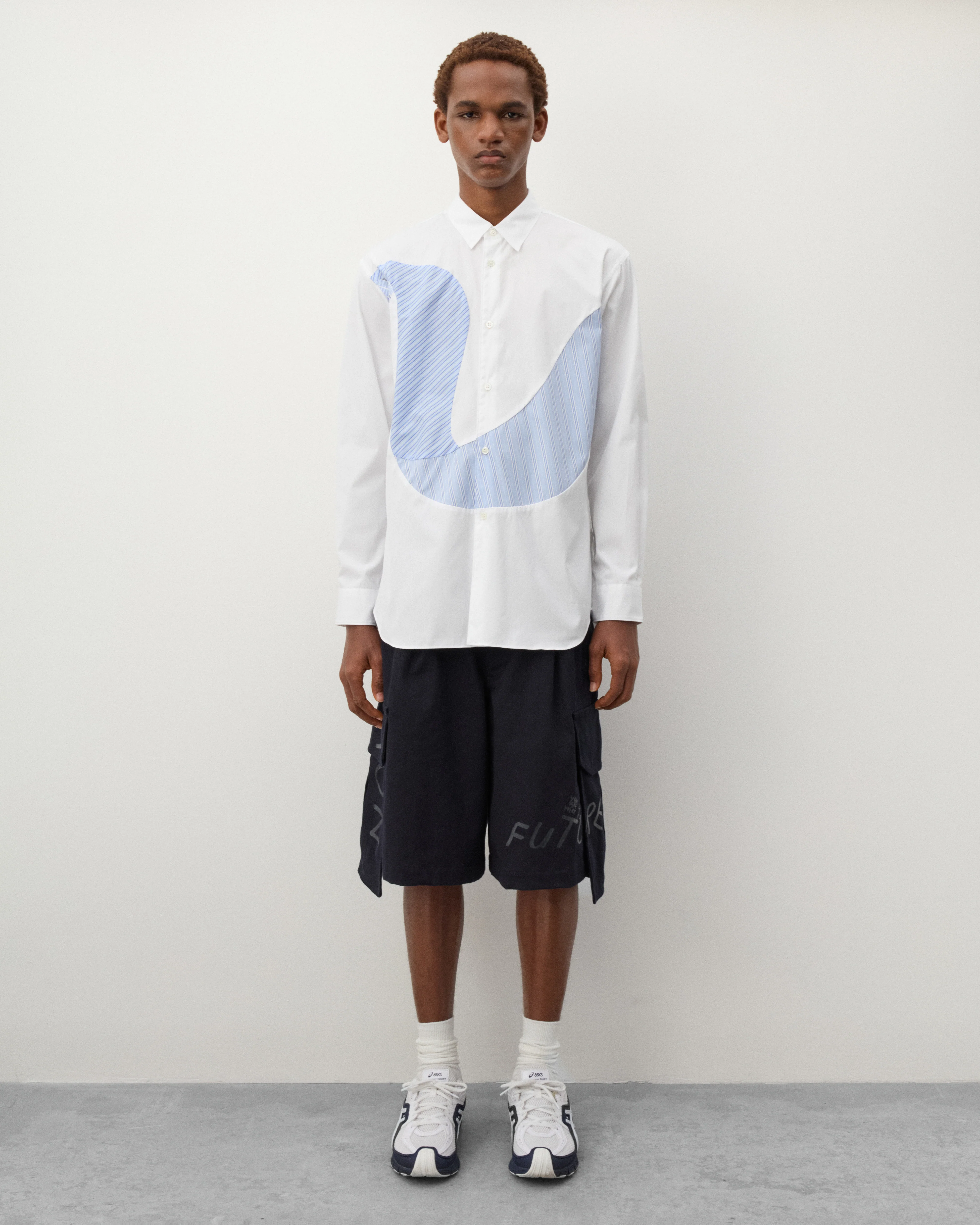 CDG Shirt - Men's Stripe Wave Pattern Shirt - (White/Blue) - Image 6