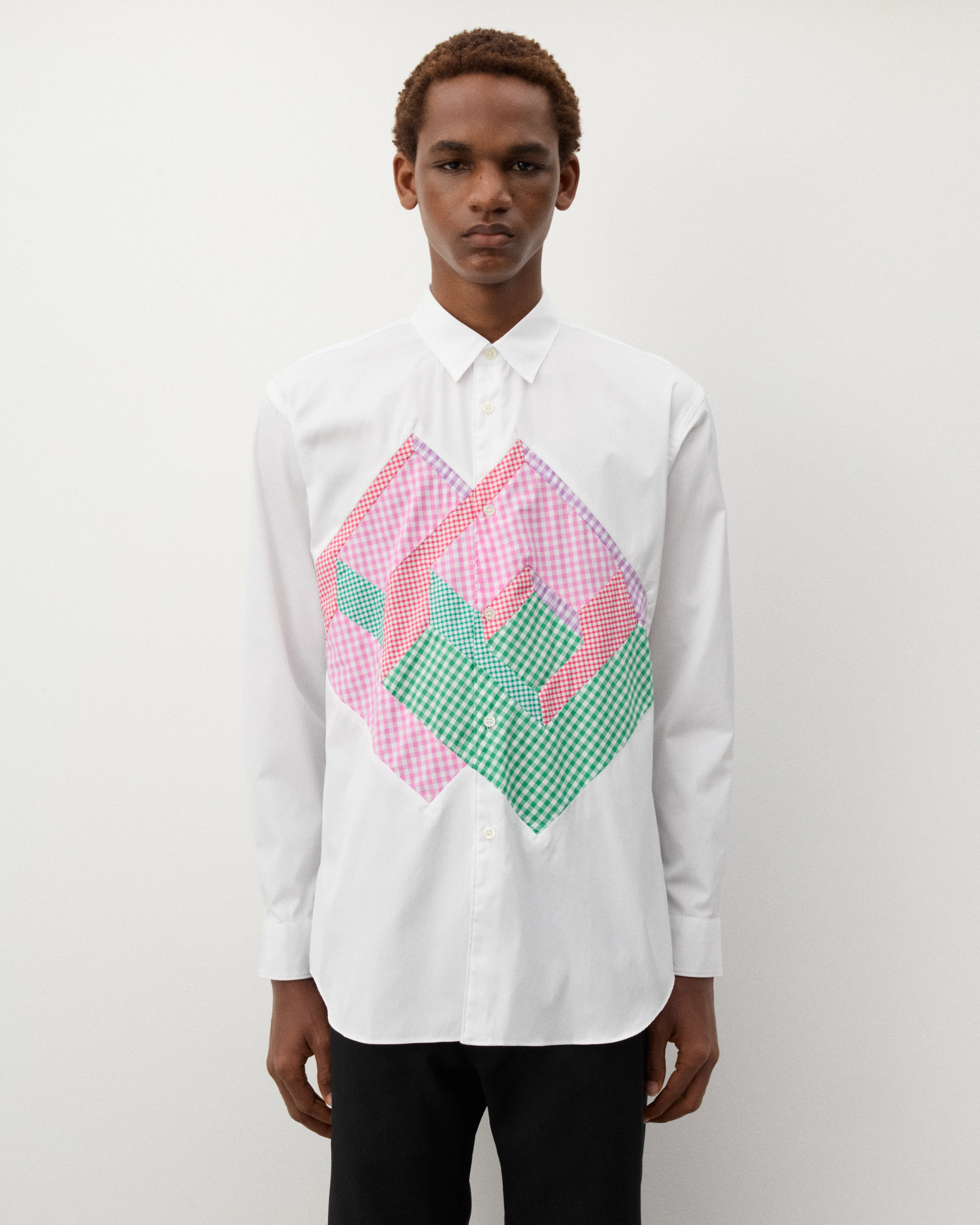 CDG Shirt - Men's Geometric Check Pattern Shirt - (White) - Image 3