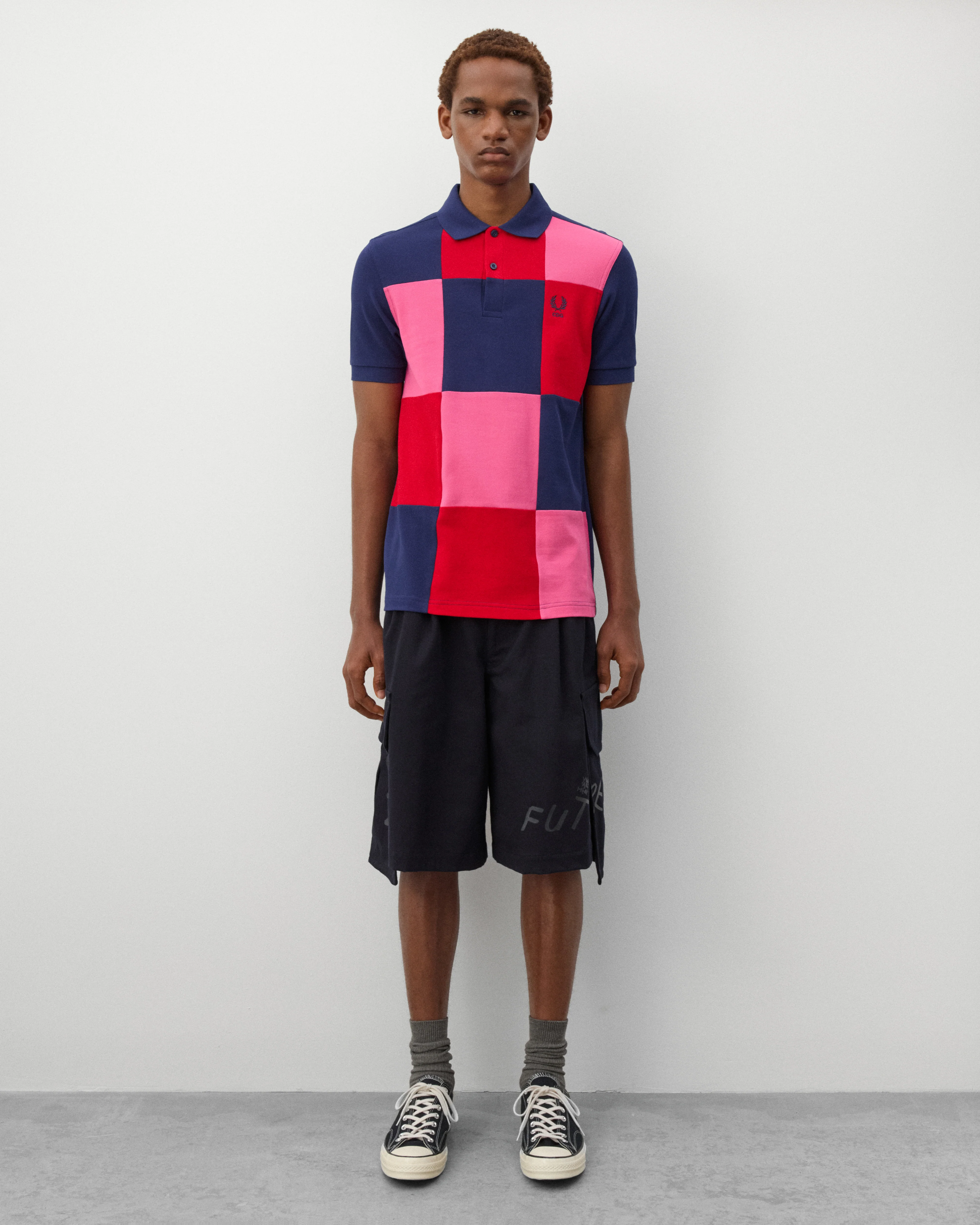 CDG Shirt - Men's Fred Perry Short Sleeve Polo - (Navy/Red/Pink) - Image 6
