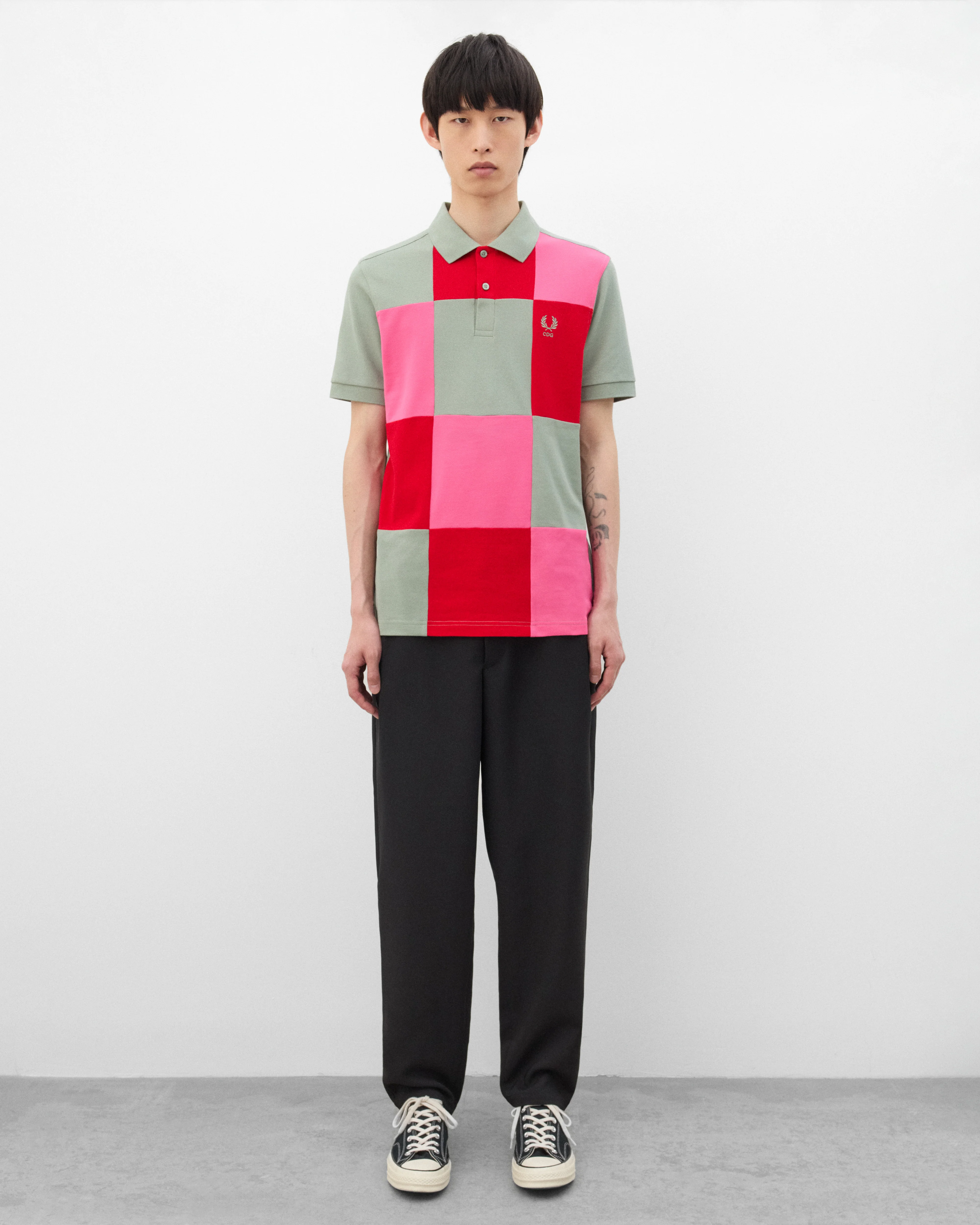 CDG Shirt - Men's Fred Perry Short Sleeve Polo - (Green/Pink/Red) - Image 6