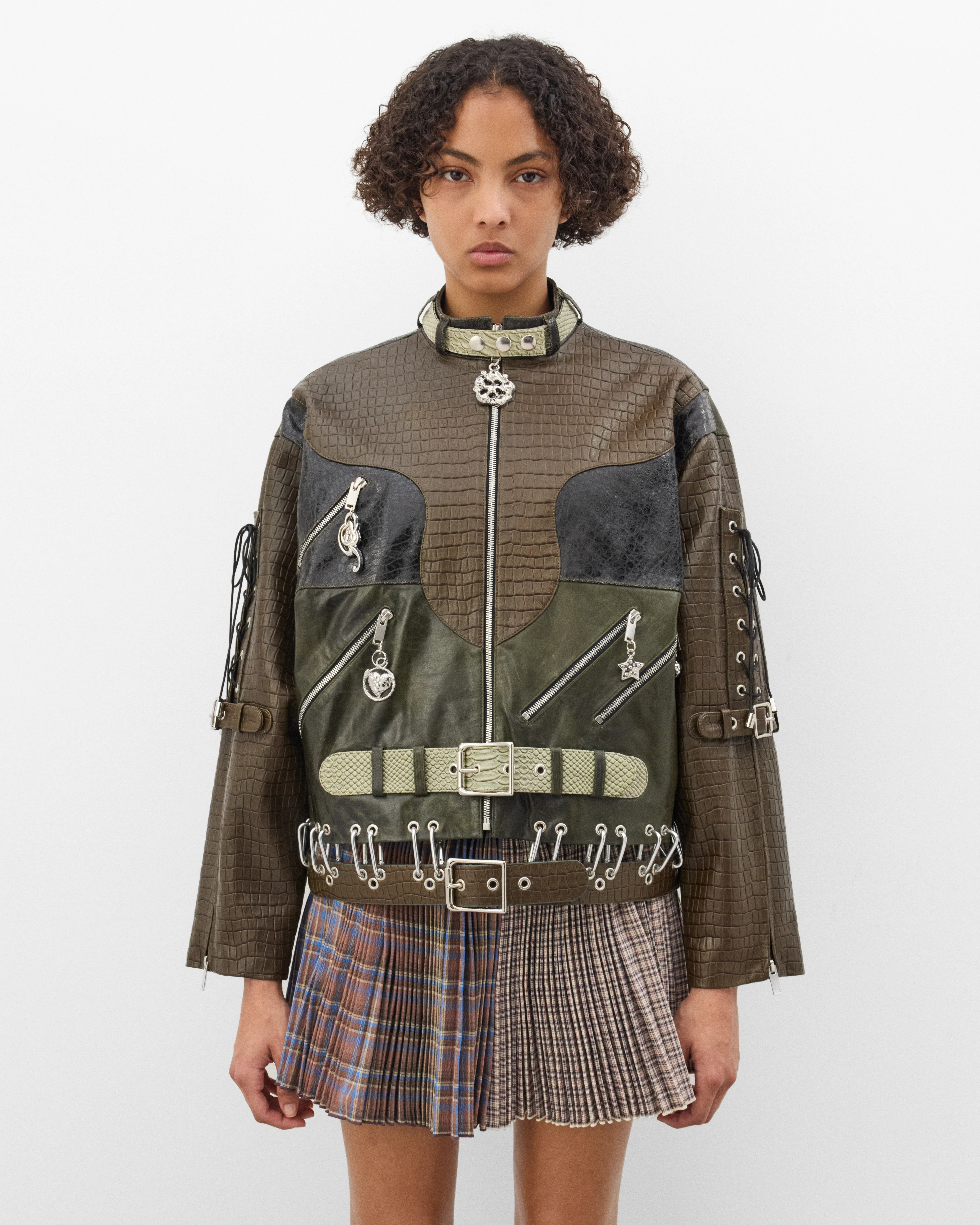 Chopova Lowena - Women's Leather Jacket - (Green/Multi) - Image 3