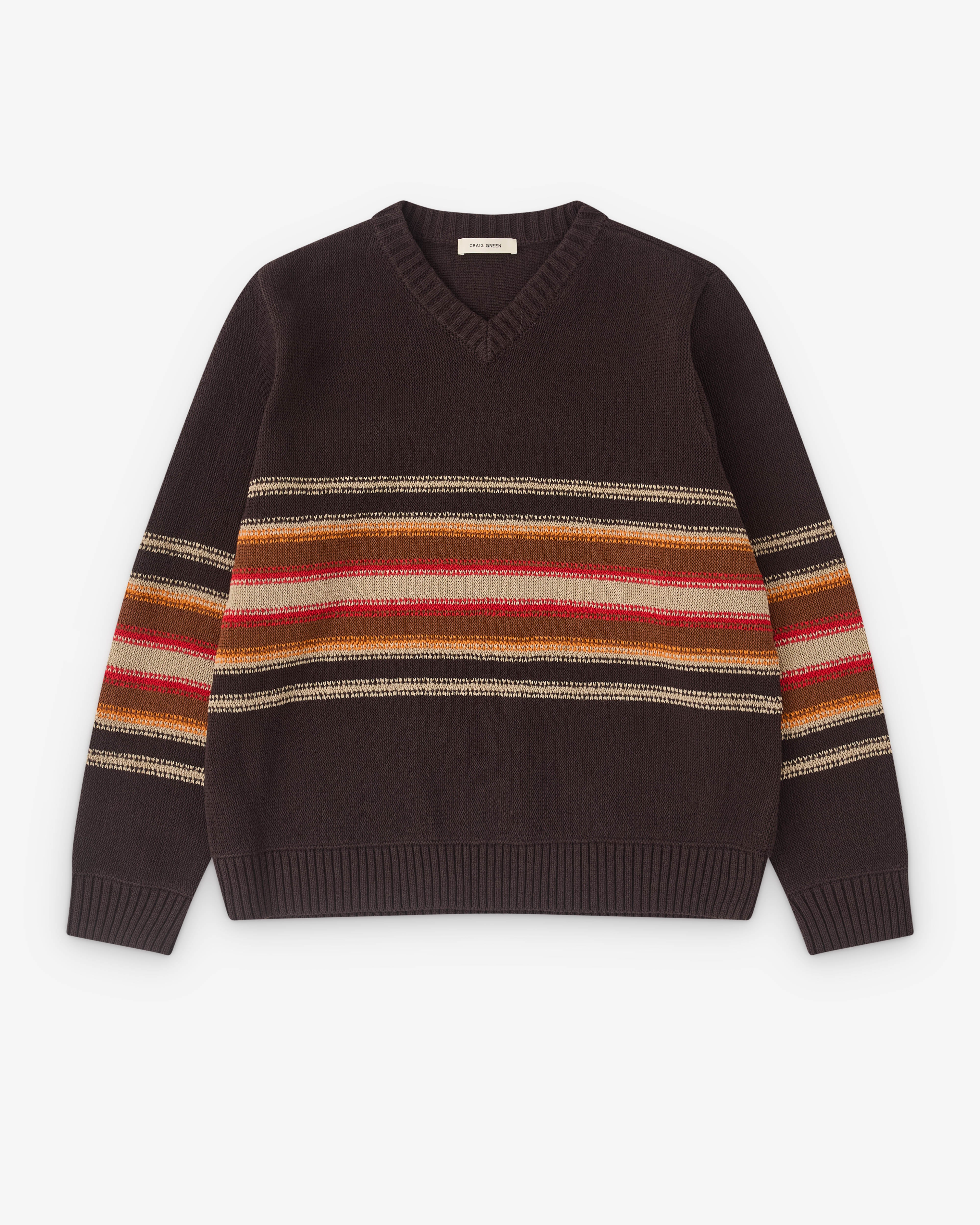 Craig Green - Men’s Tape Knit V-Neck Jumper - (Dark Brown)
