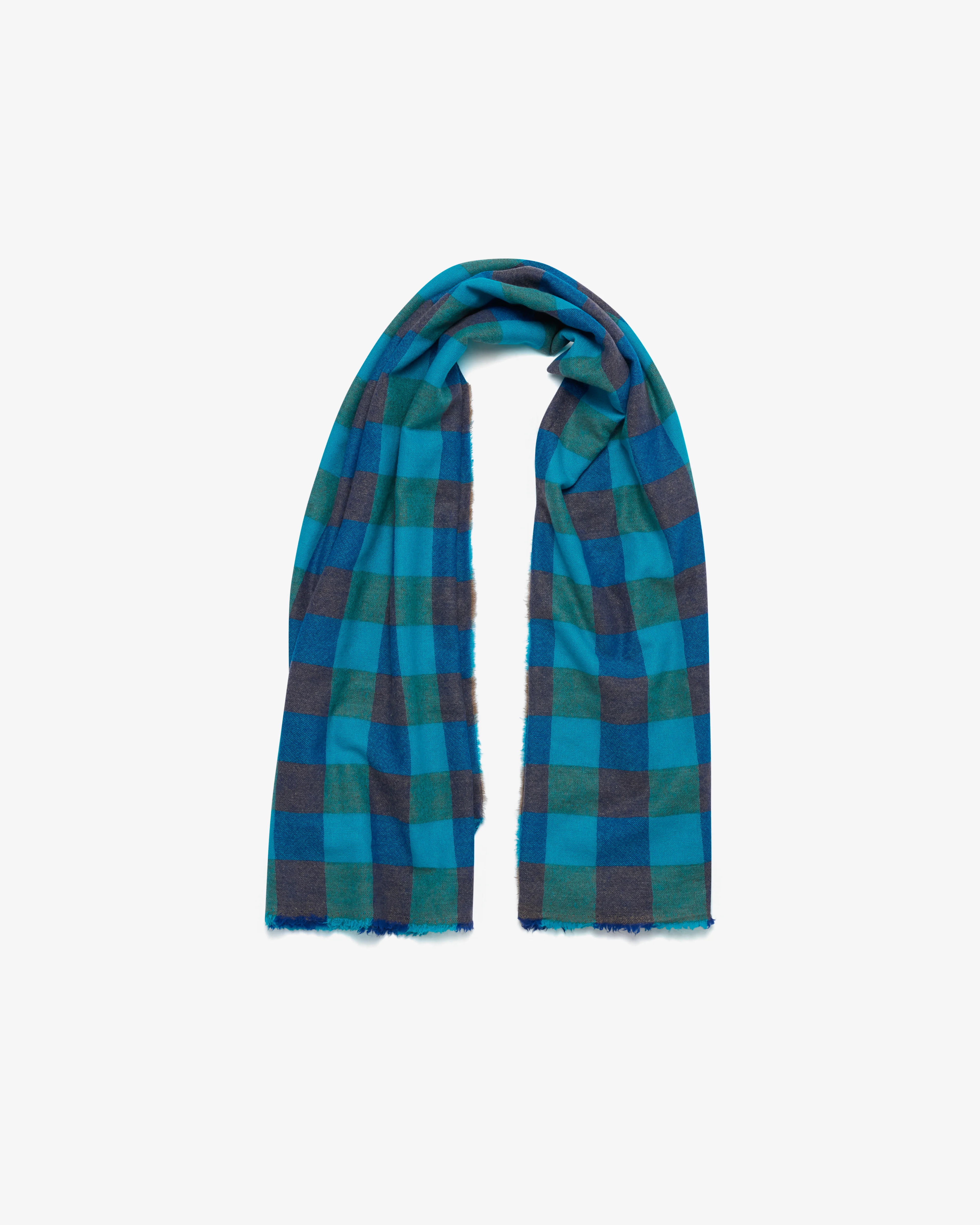 Daniela Gregis - Women's Cashmere Check Shawl - (Blue/Turquoise) - Image 2