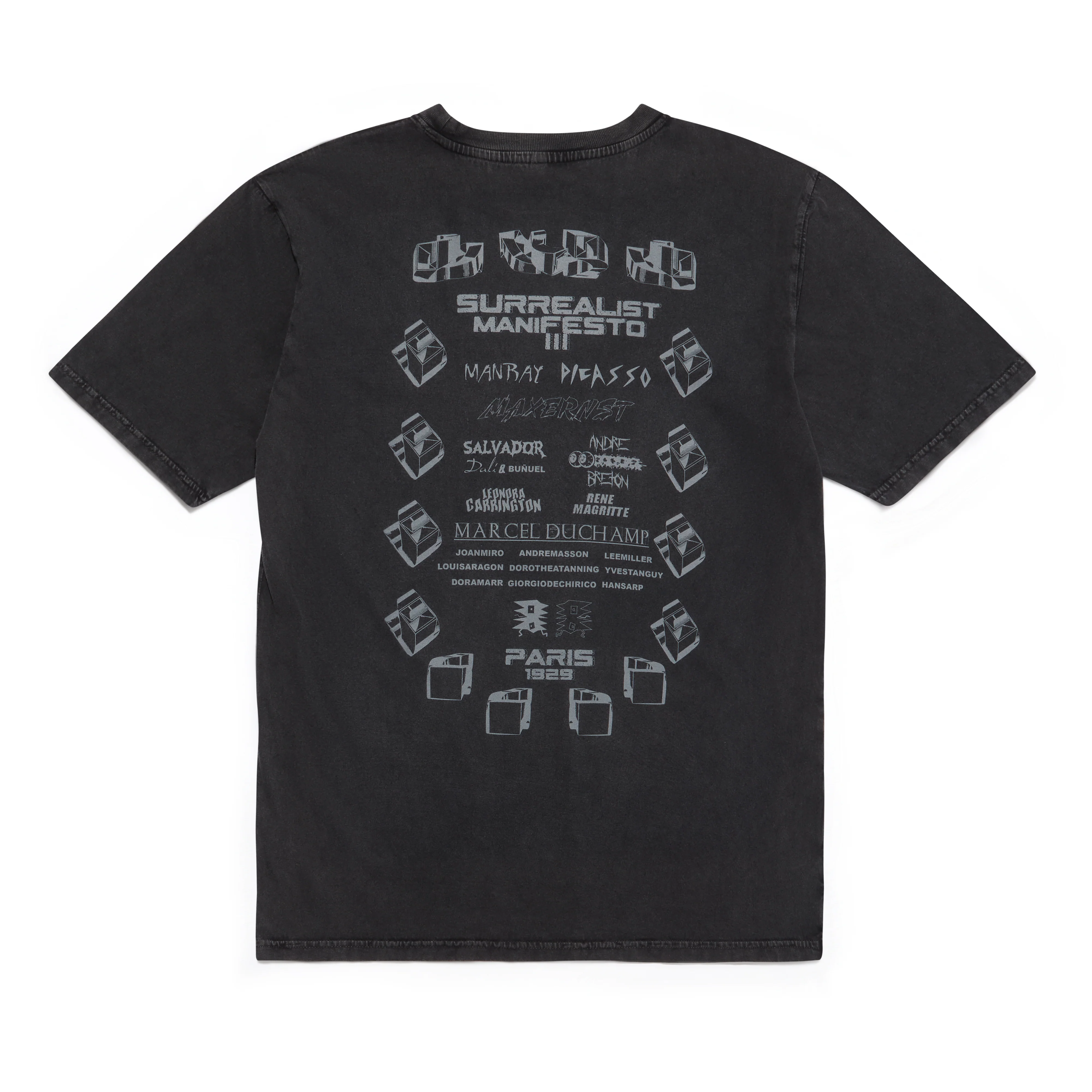 Deathmask - Men’s Surrealist Manifesto Print Tee - (Black Stone Wash) - Image 2