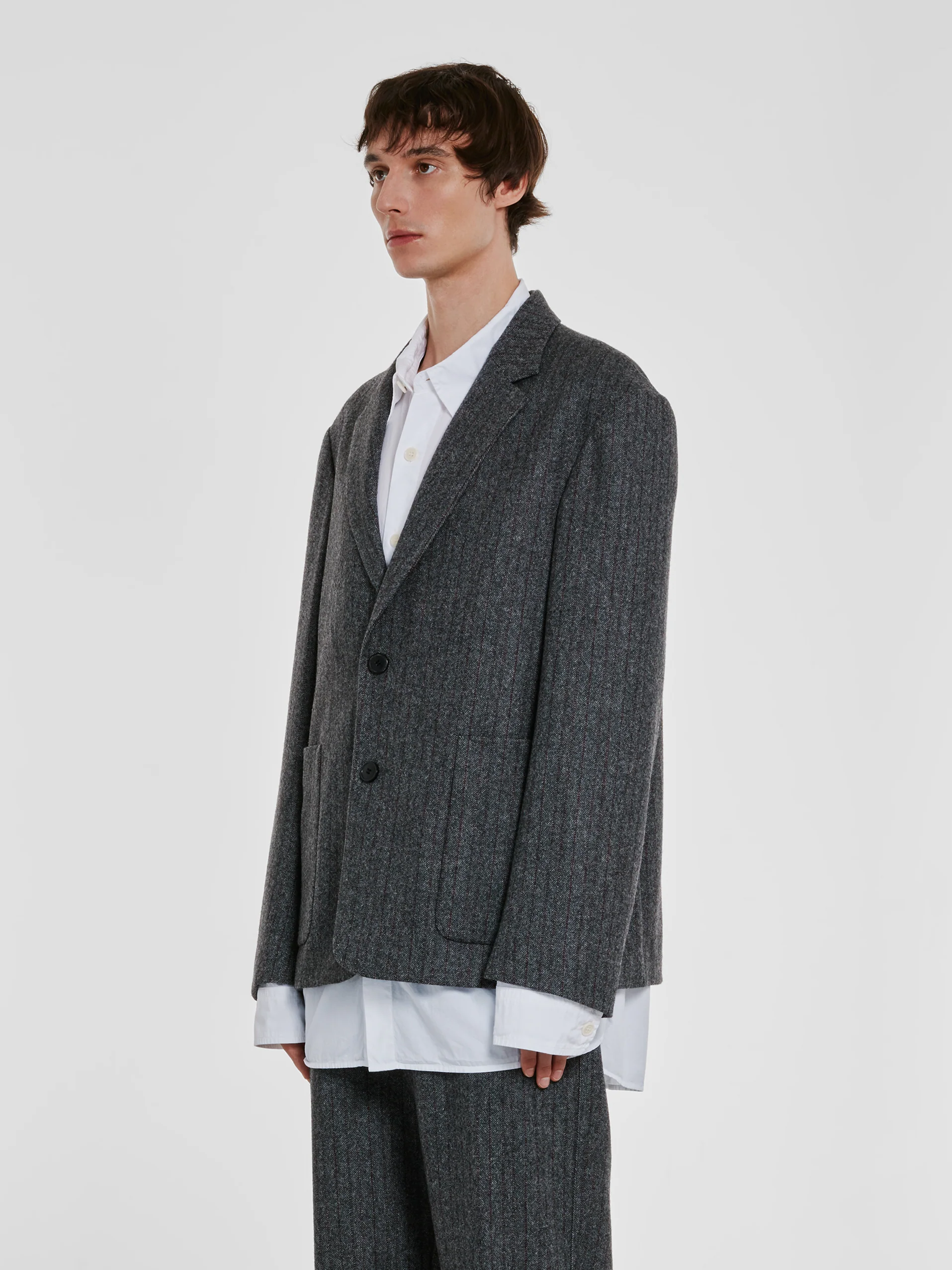 Dries Van Noten - Men’s Boxy Single Breasted Blazer With Patch Pockets - (Grey) - Image 3