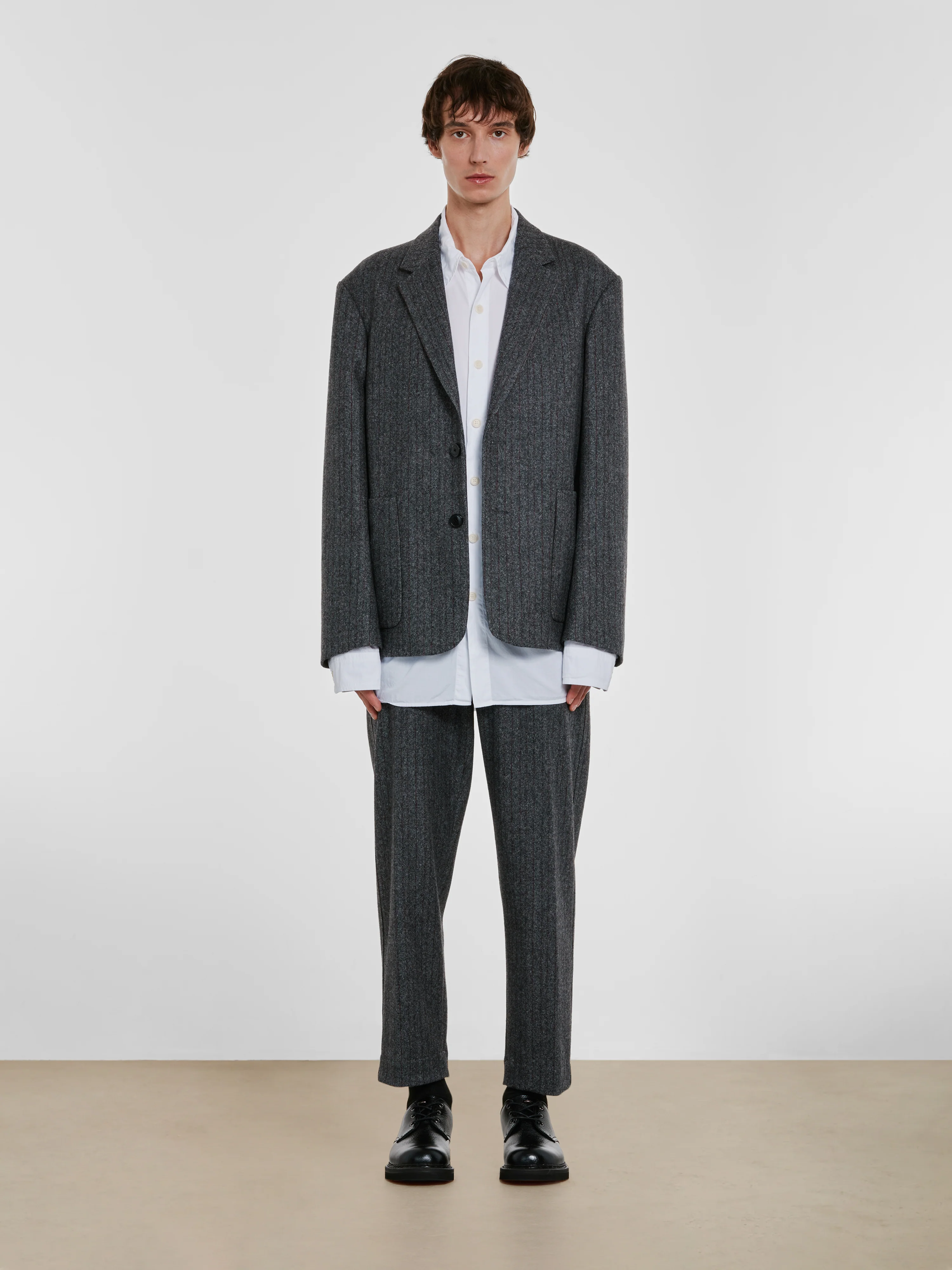 Dries Van Noten - Men’s Boxy Single Breasted Blazer With Patch Pockets - (Grey) - Image 5