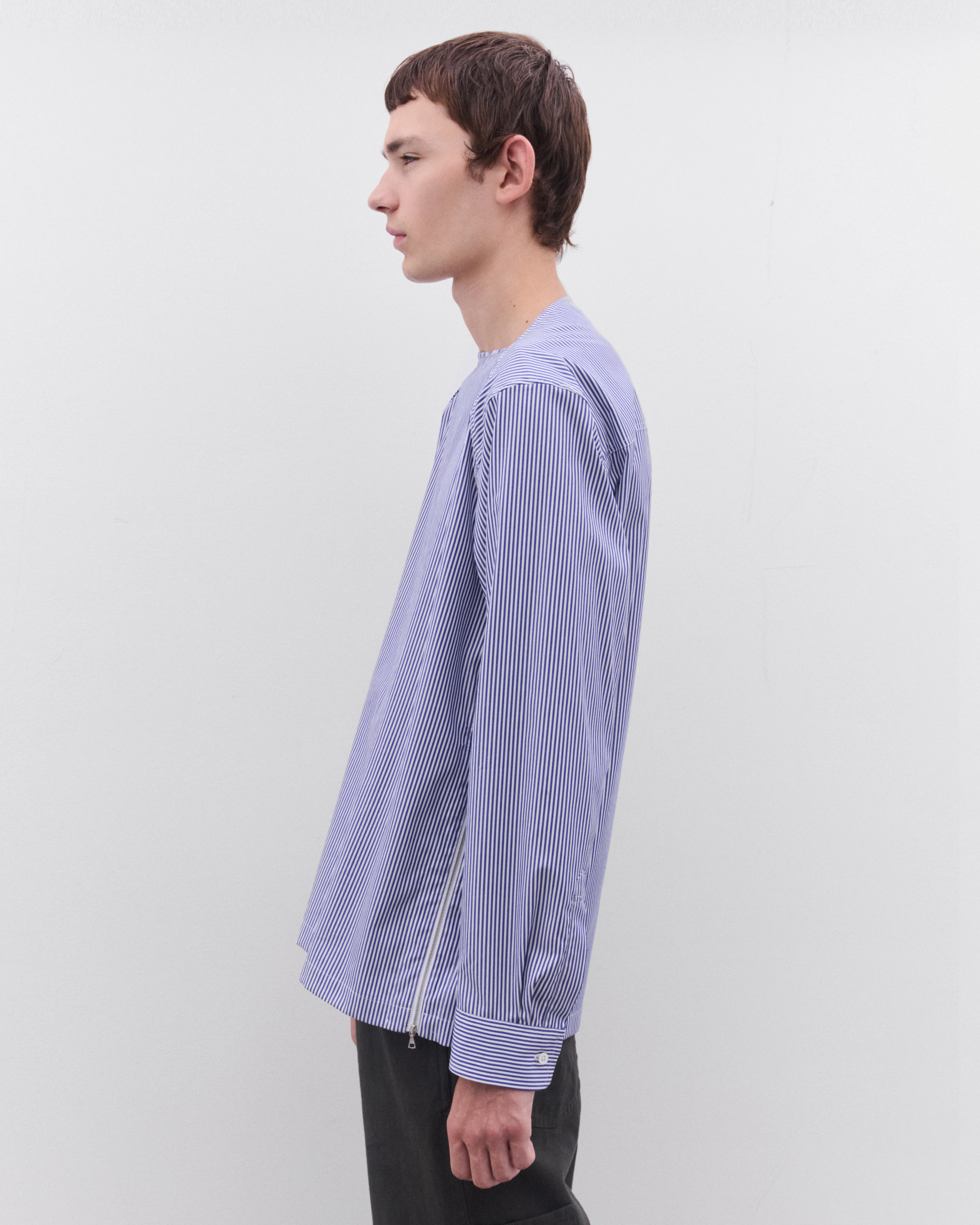 Dries Van Noten - Men’s Boat Neck Shirt - (Blue/White) - Image 3