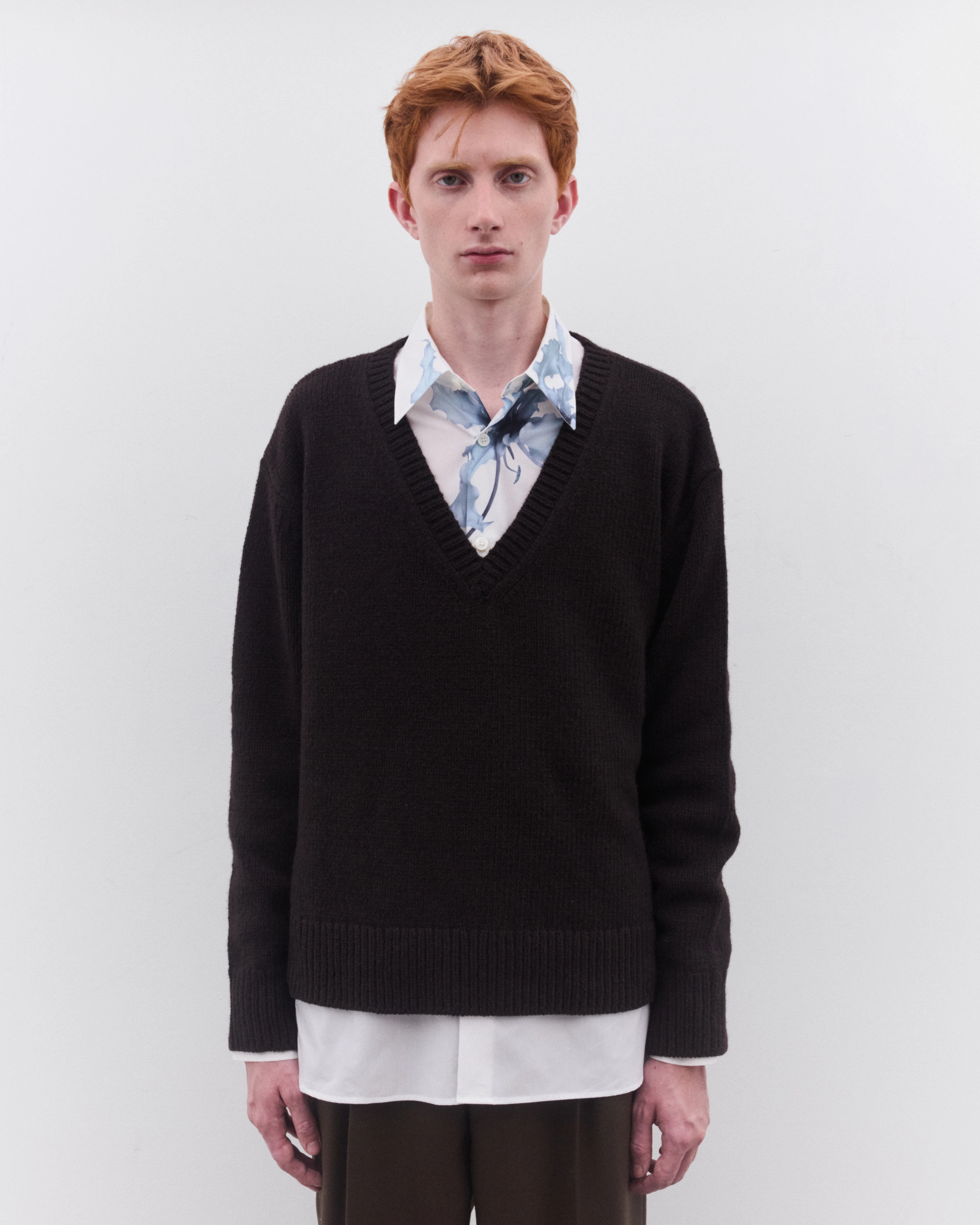 Dries Van Noten - Men’s V-Neck Sweater - (Dark Brown) - Image 3