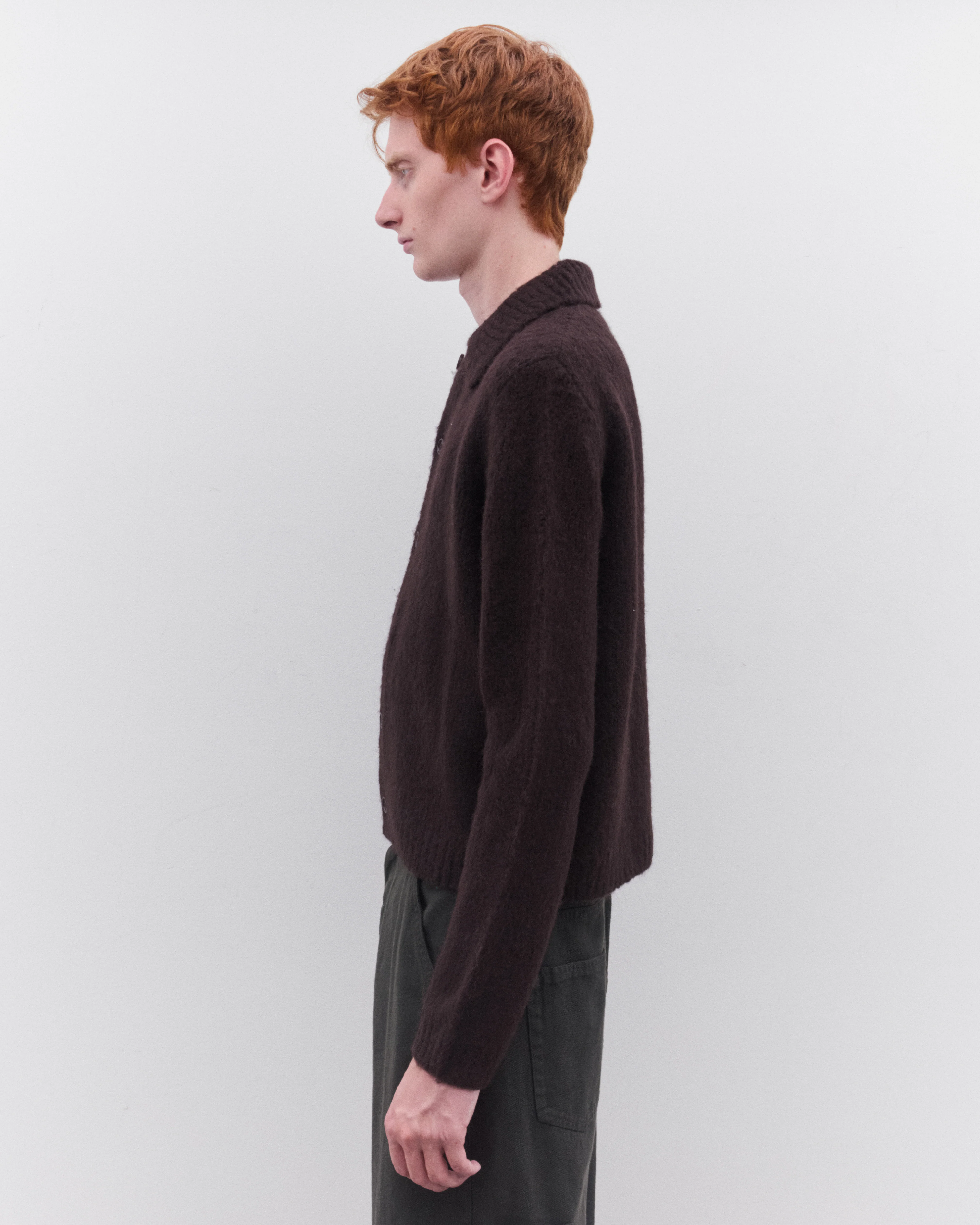 Dries Van Noten - Men’s Cropped Wool Cardigan - (Dark Brown) - Image 4