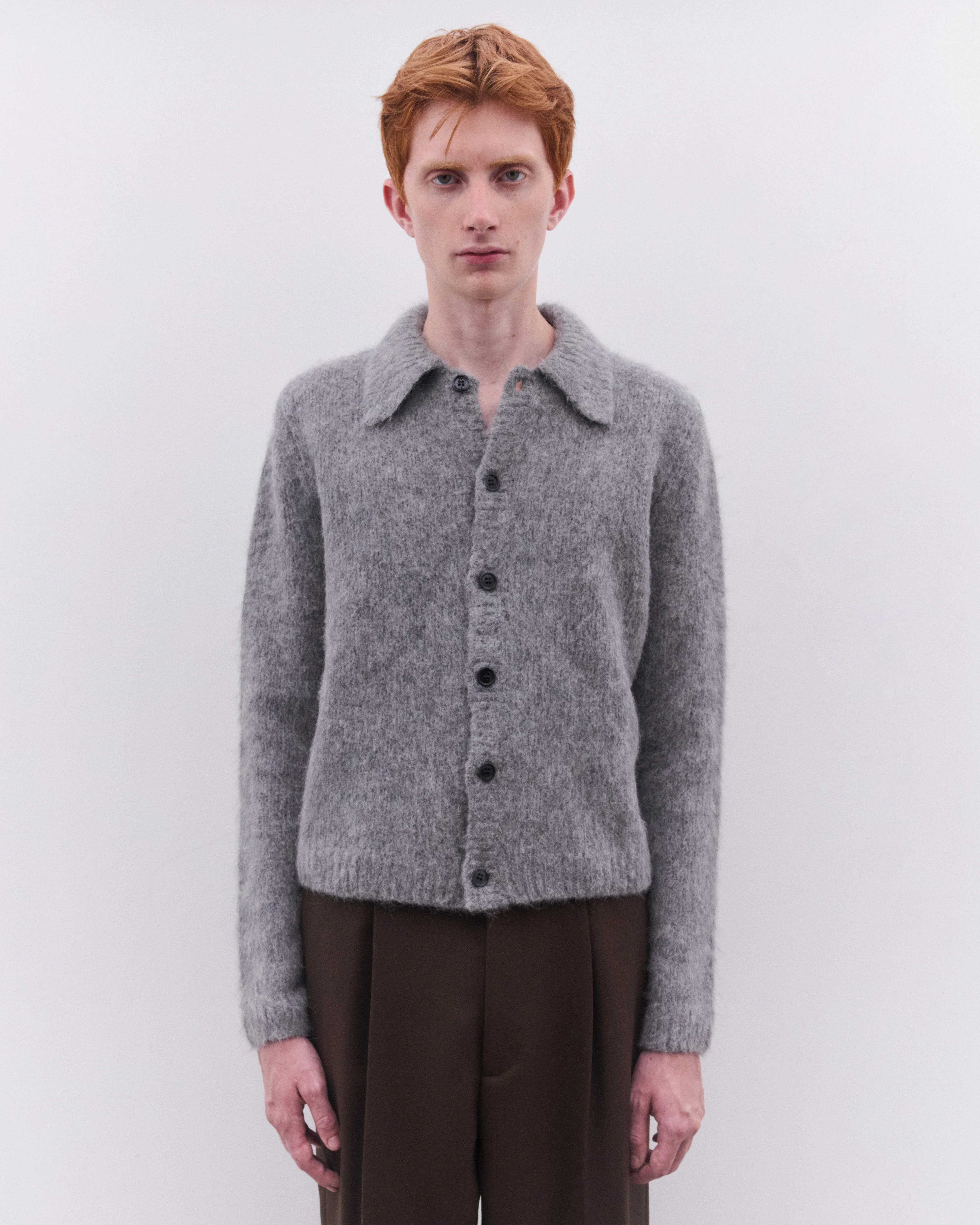 Dries Van Noten - Men’s Cropped Wool Cardigan - (Mid Grey) - Image 3