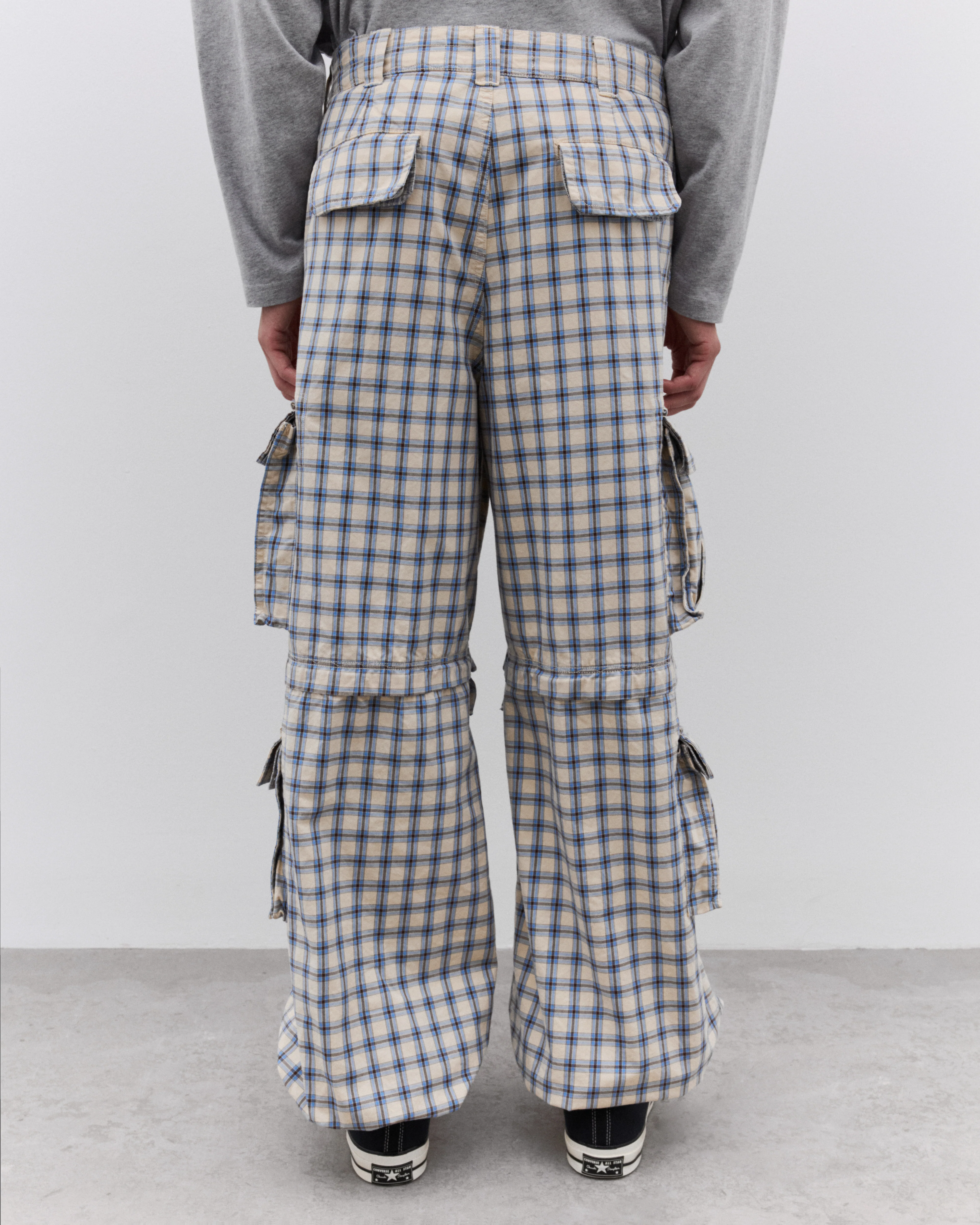 ERL - Zip-Off Plaid Cargo Pants - (Beige/Blue) - Image 5