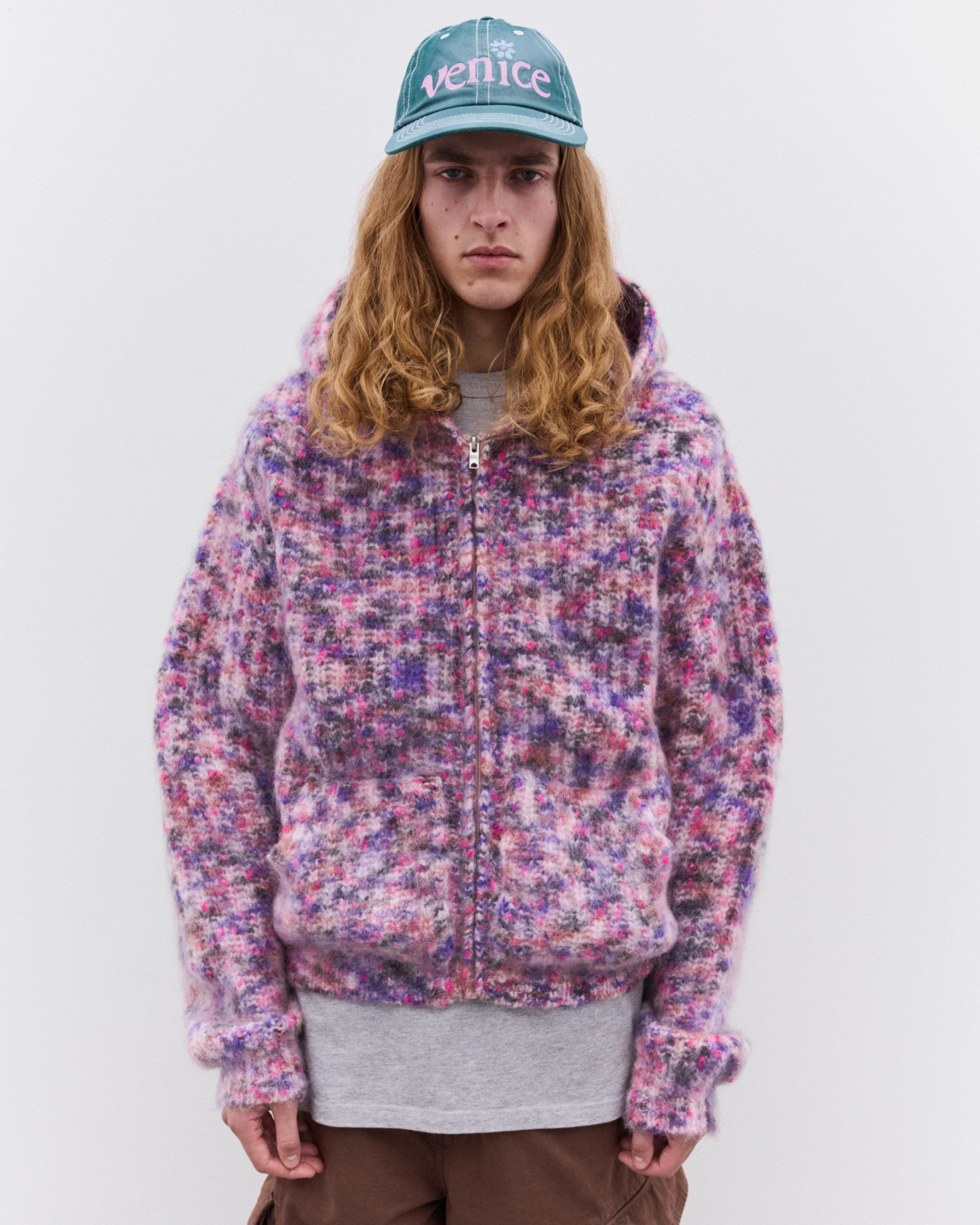 Erl - Zipped Mohair Hooded Cardigan - (Pink) - Image 3