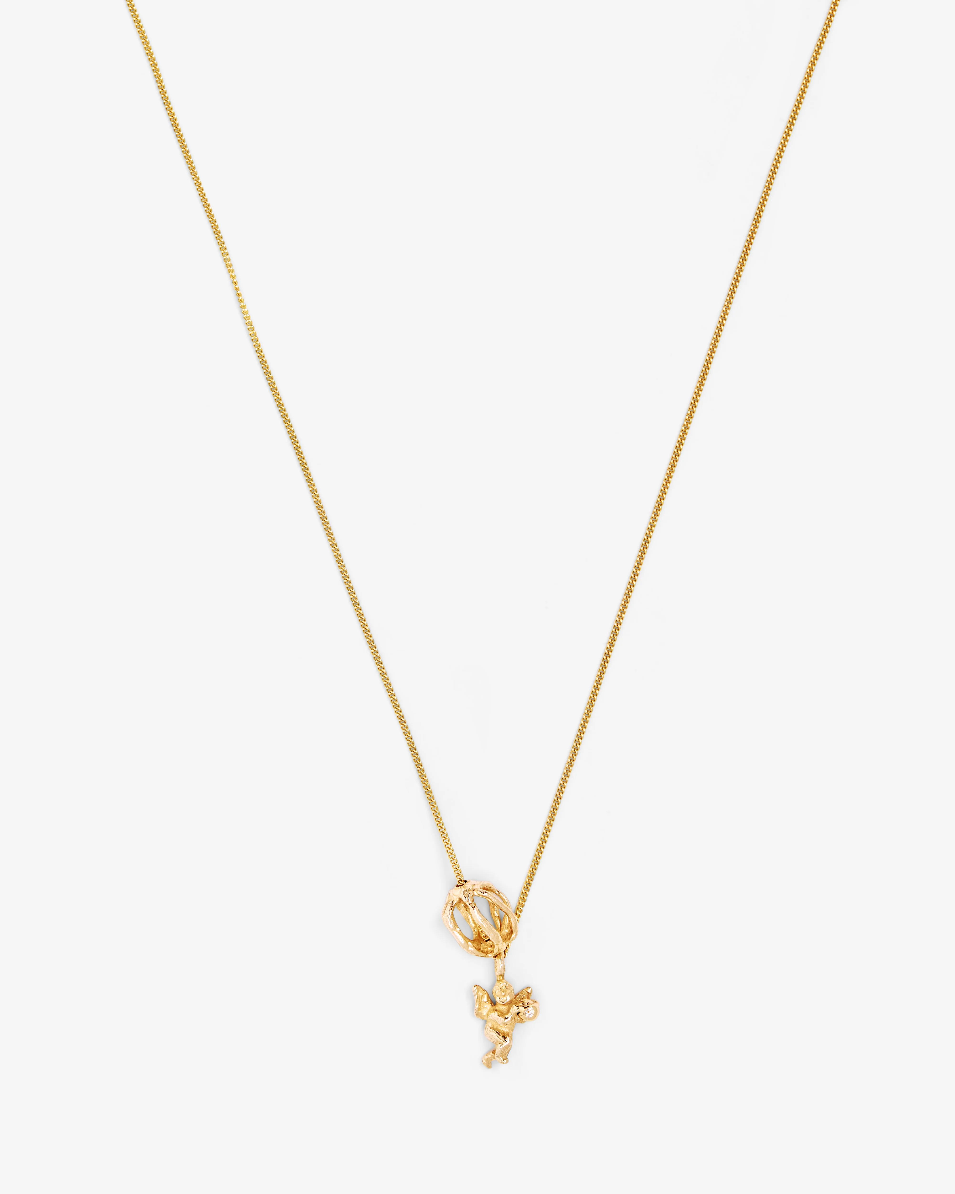 Georgia Kemball - Women's Tiny Diamond Cherub And Bead Necklace - (Gold) - Image 2