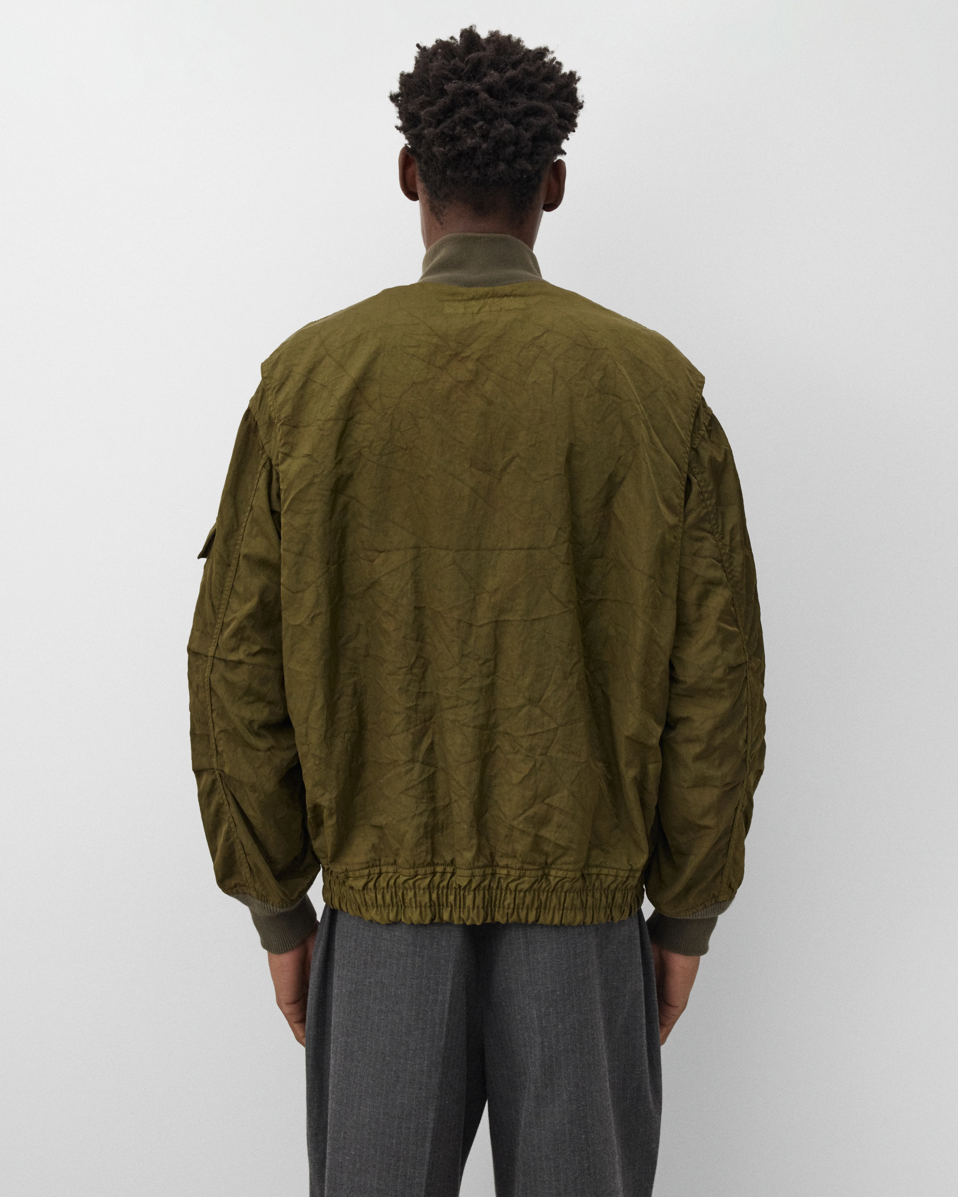 CDG Homme - Men's Crinkled Bomber Jacket - (Olive) - Image 5