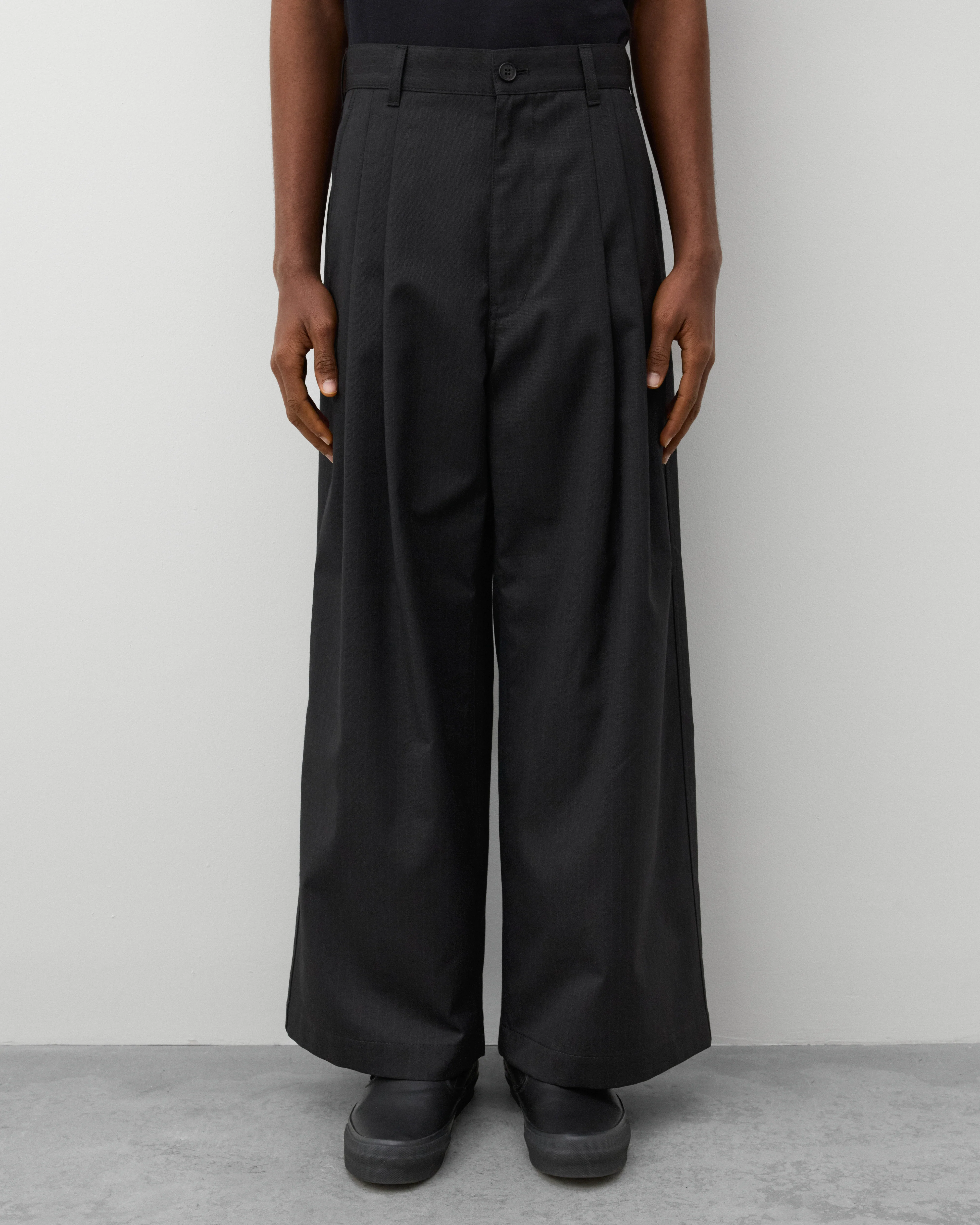 CDG Homme - Men's Pleated Pin Stripe Pants - (Black) - Image 3