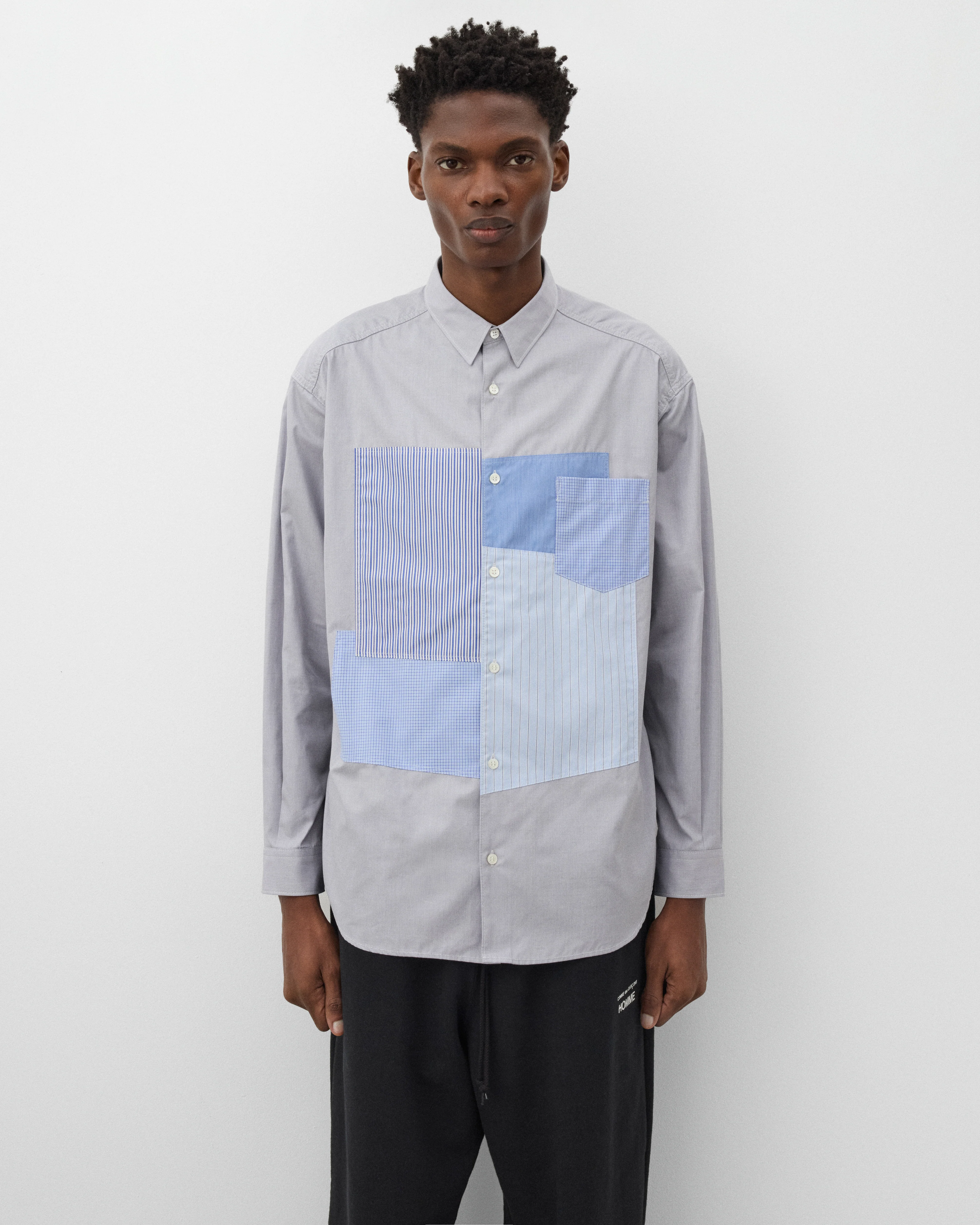 CDG Homme - Men's Patchwork Shirt - (Blue Stripe) - Image 3