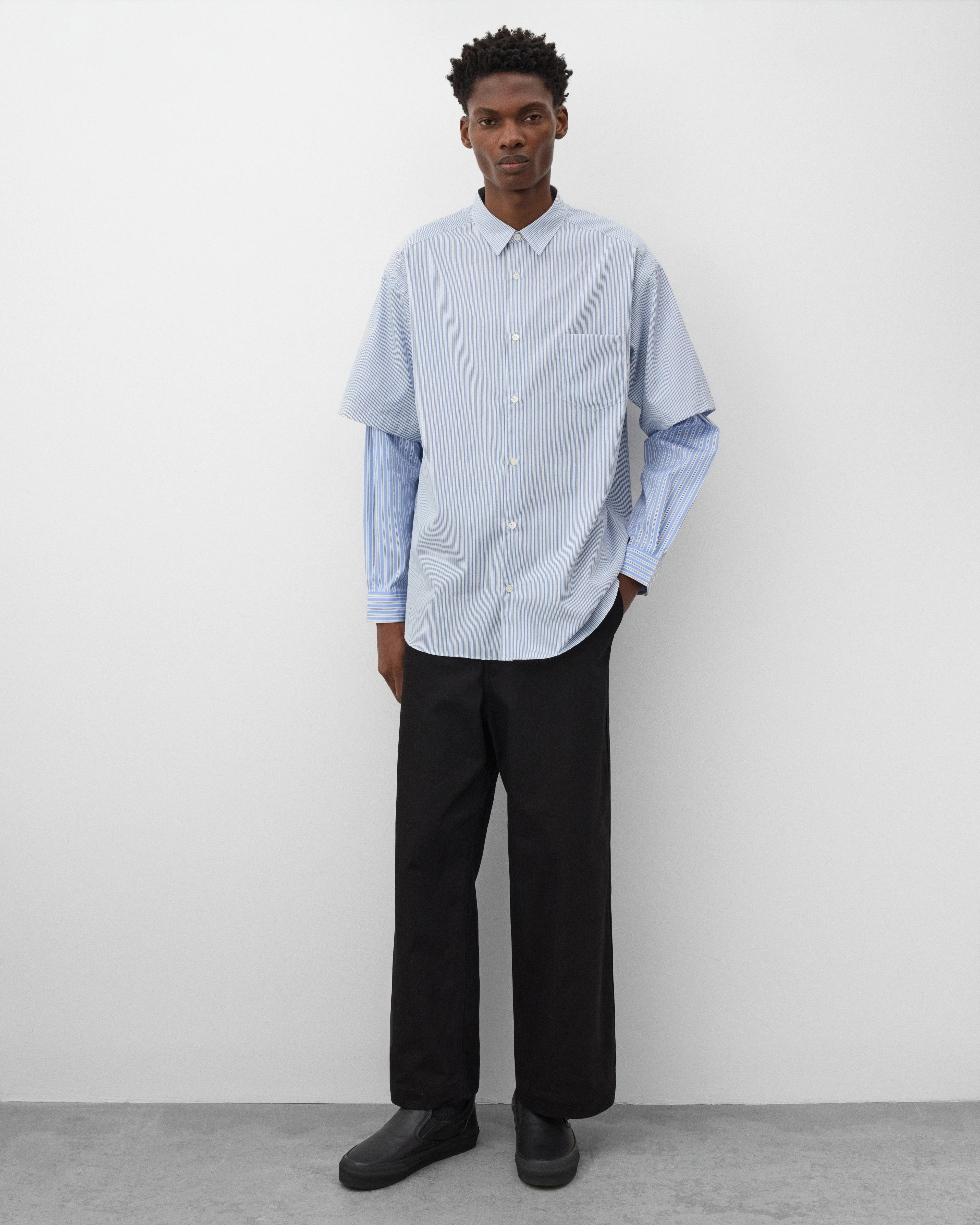 CDG Homme - Men's Layered Longsleeve Shirt - (Blue) - Image 6