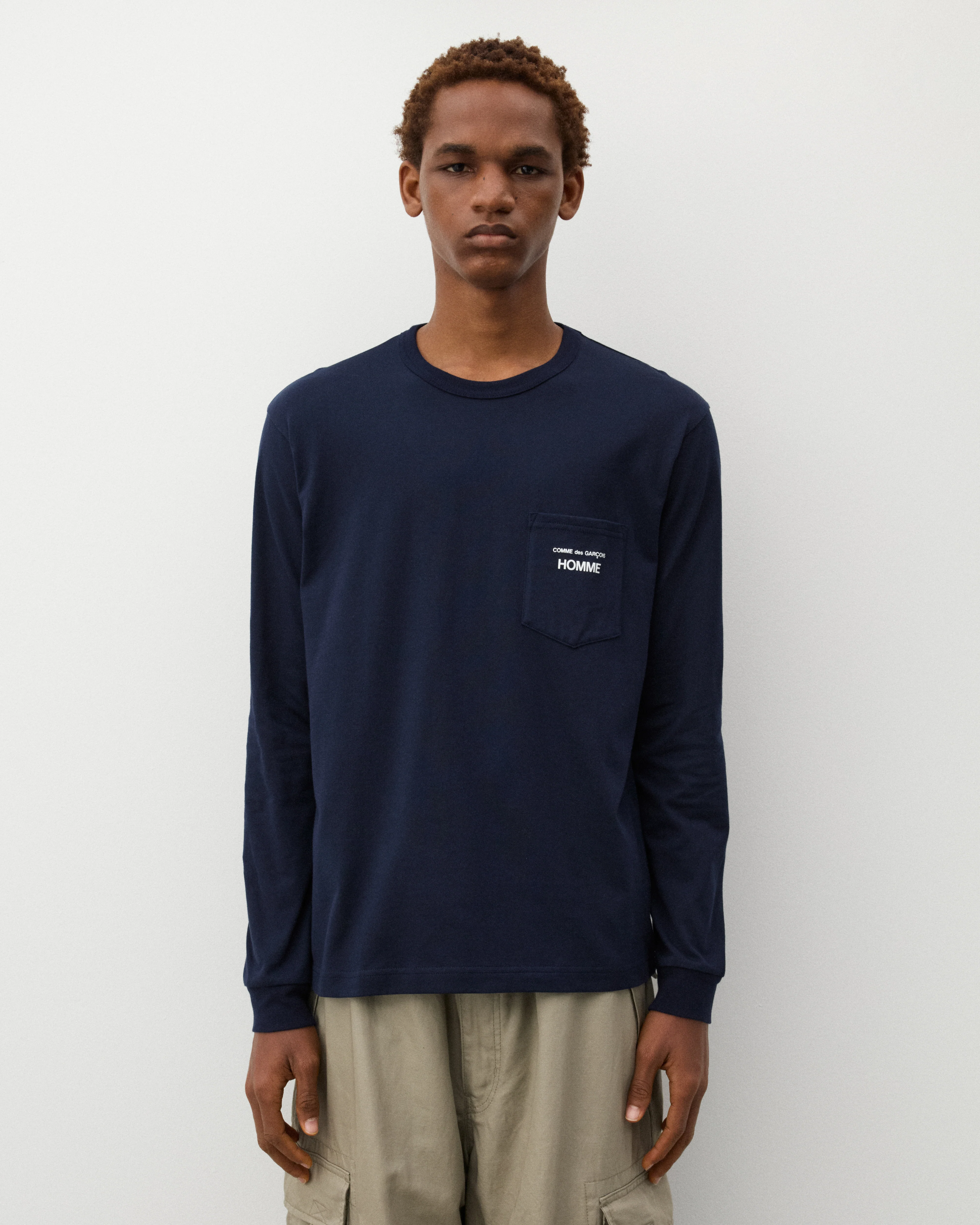 CDG Homme - Men's Long Sleeve Logo T-Shirt - (Navy) - Image 3