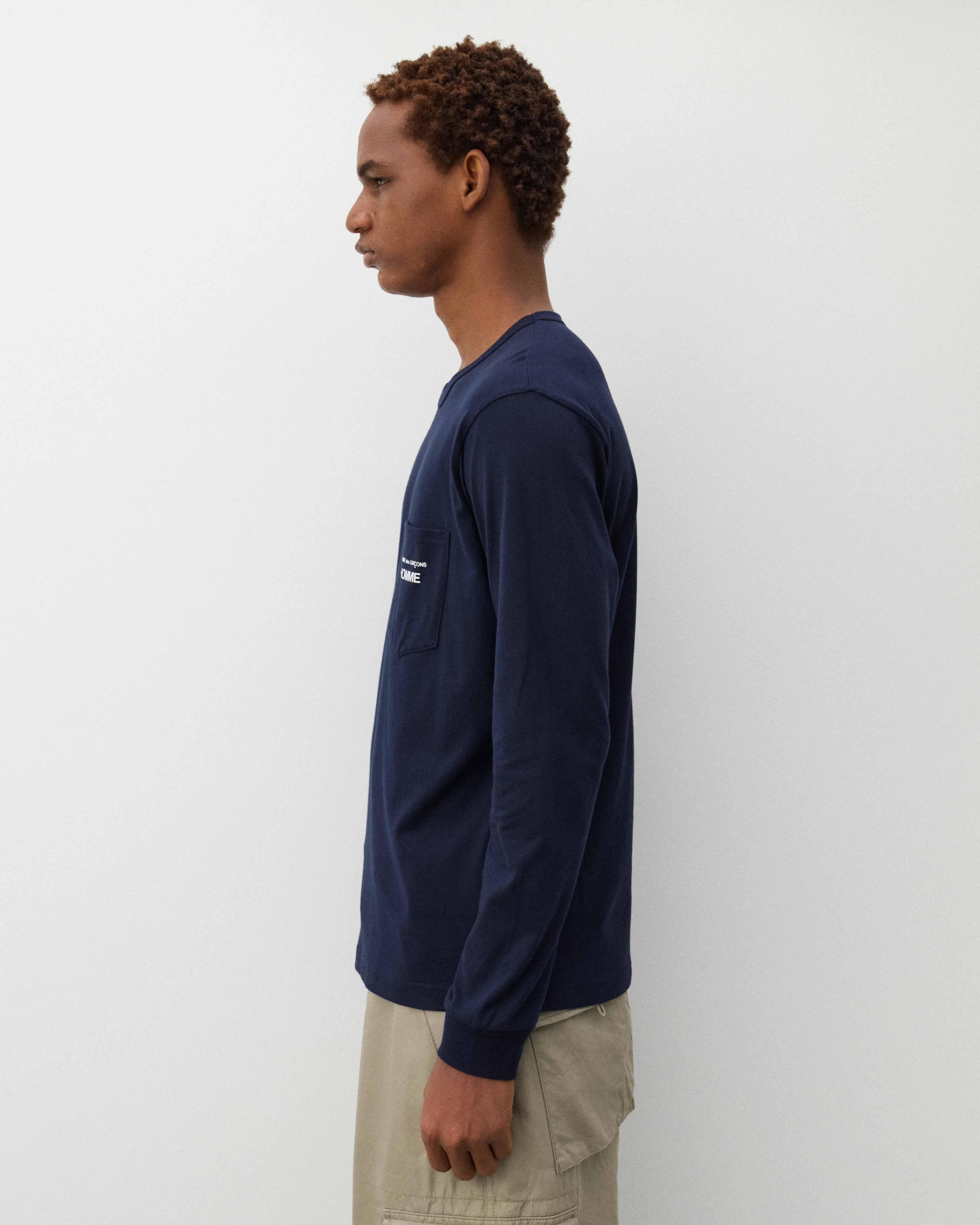 CDG Homme - Men's Long Sleeve Logo T-Shirt - (Navy) - Image 4