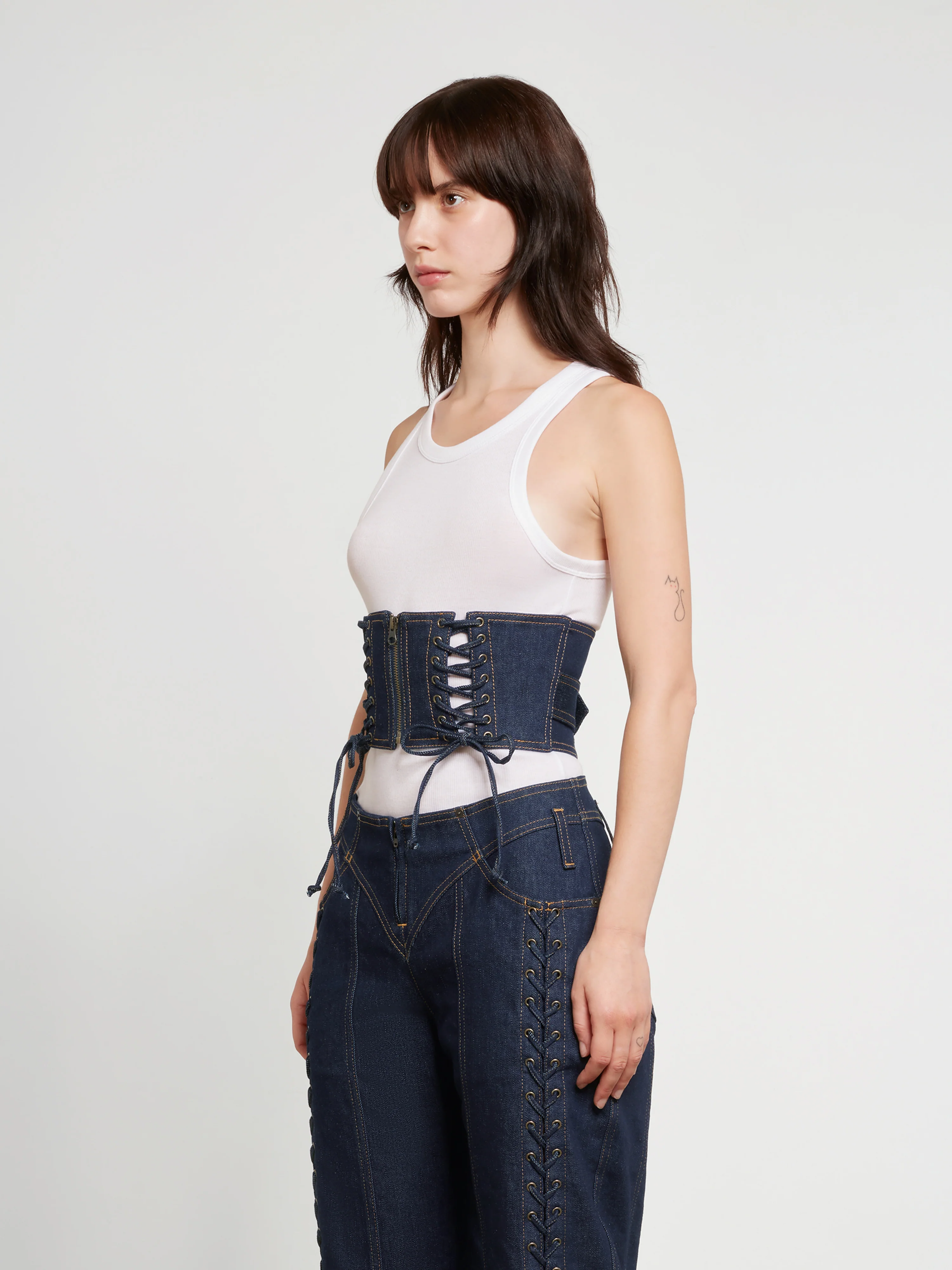 Jean Paul Gaultier - Women’s Laced Denim Waist Corset - (Indigo) - Image 3