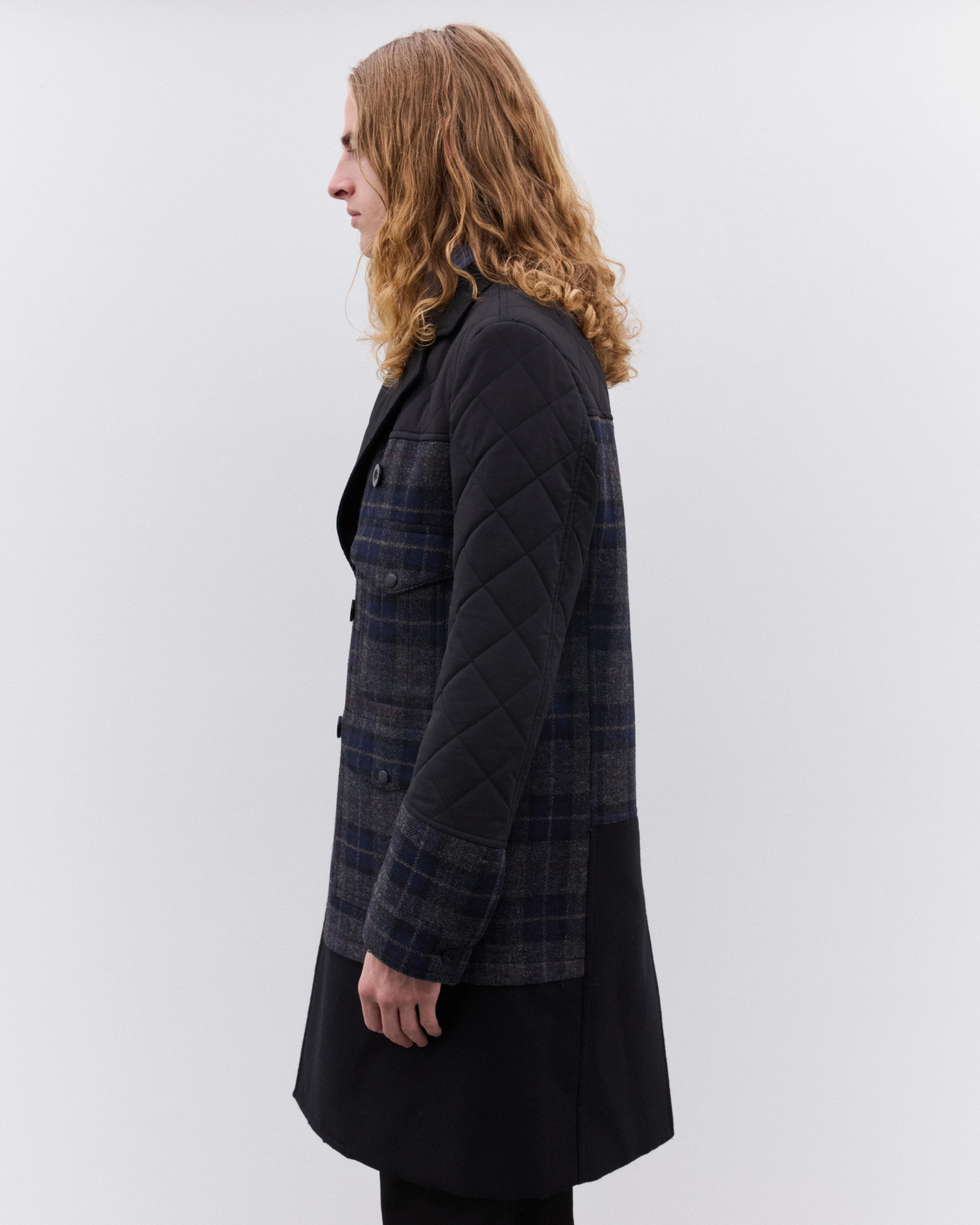 Junya Watanabe Man - Men’s Filson Check Quilted Coat - (Black/Grey/Navy) - Image 3