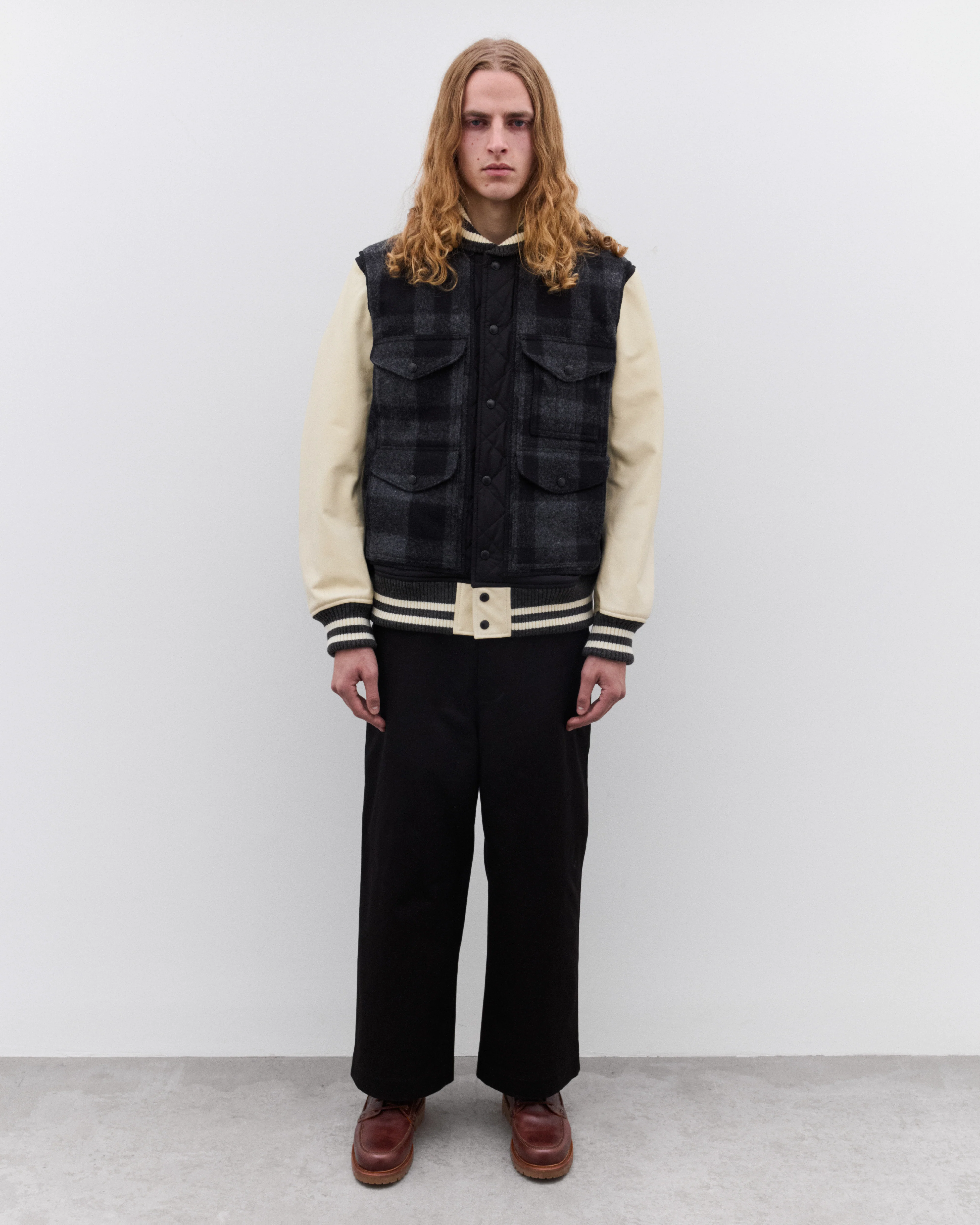 Junya Watanabe Man - Men’s Filson Varsity Jacket - (Black/Grey/Beige) - Image 5