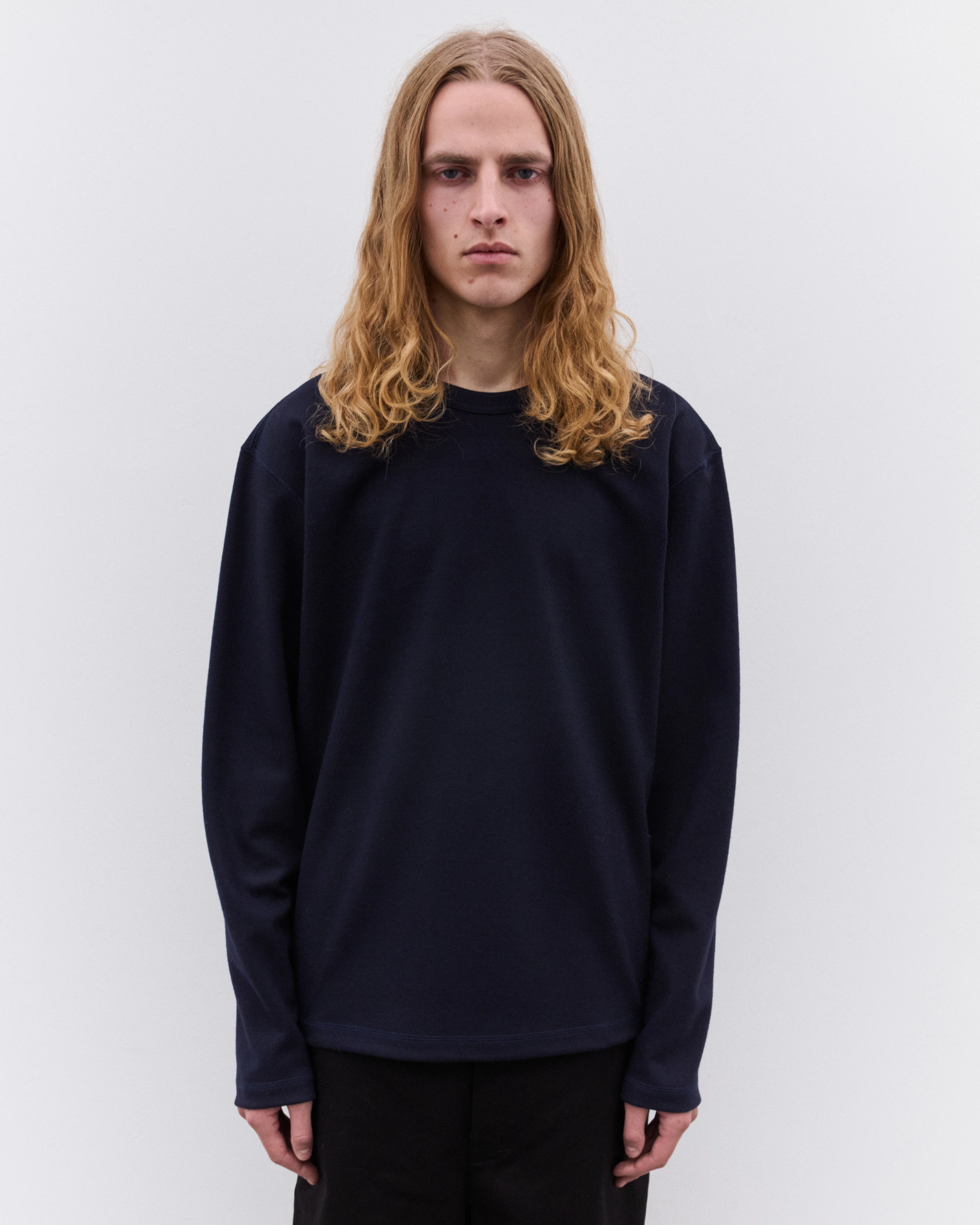 Junya Watanabe Man - Men’s Wool Long Sleeve T-Shirt - (Navy) - Image 2