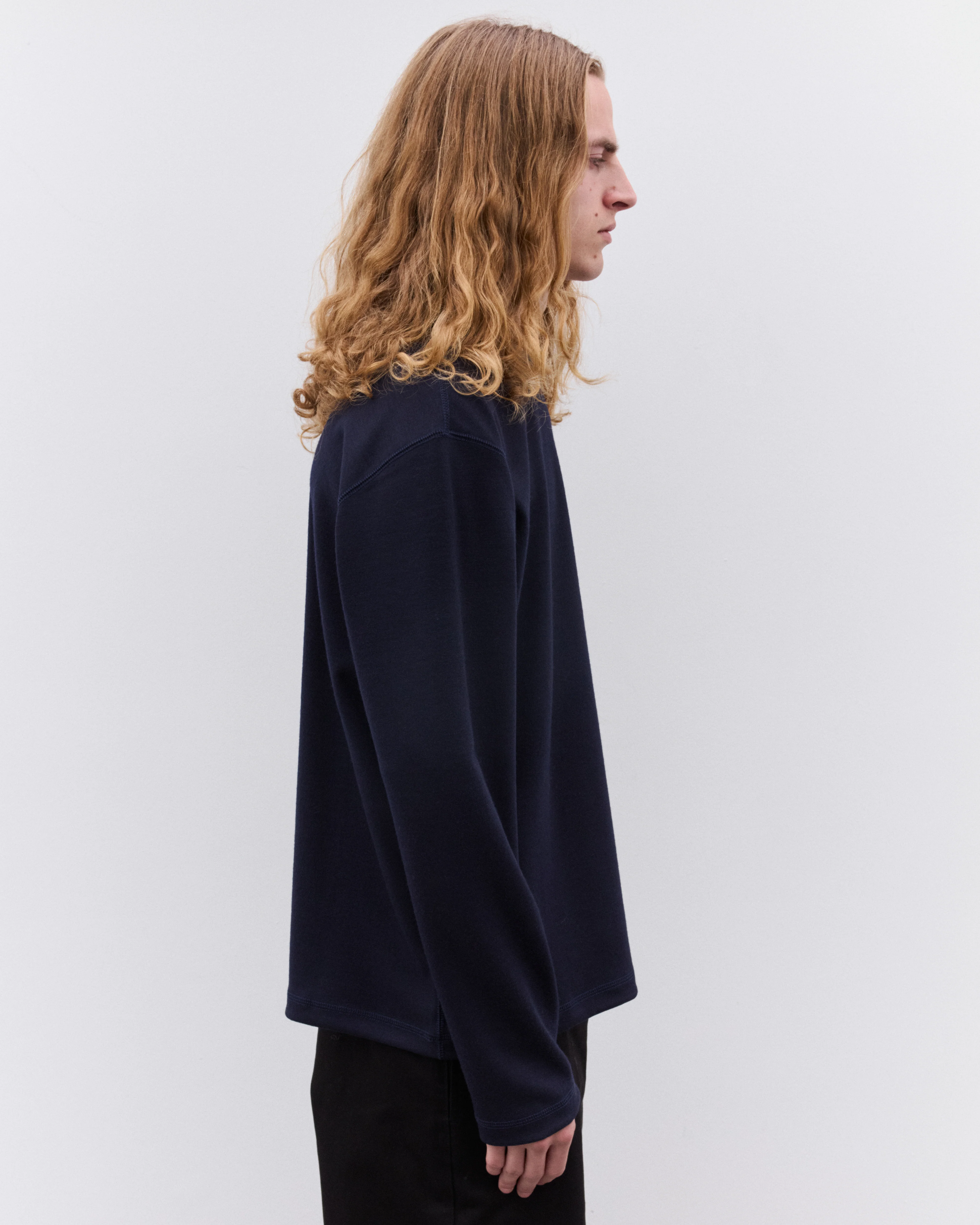 Junya Watanabe Man - Men’s Wool Long Sleeve T-Shirt - (Navy) - Image 3