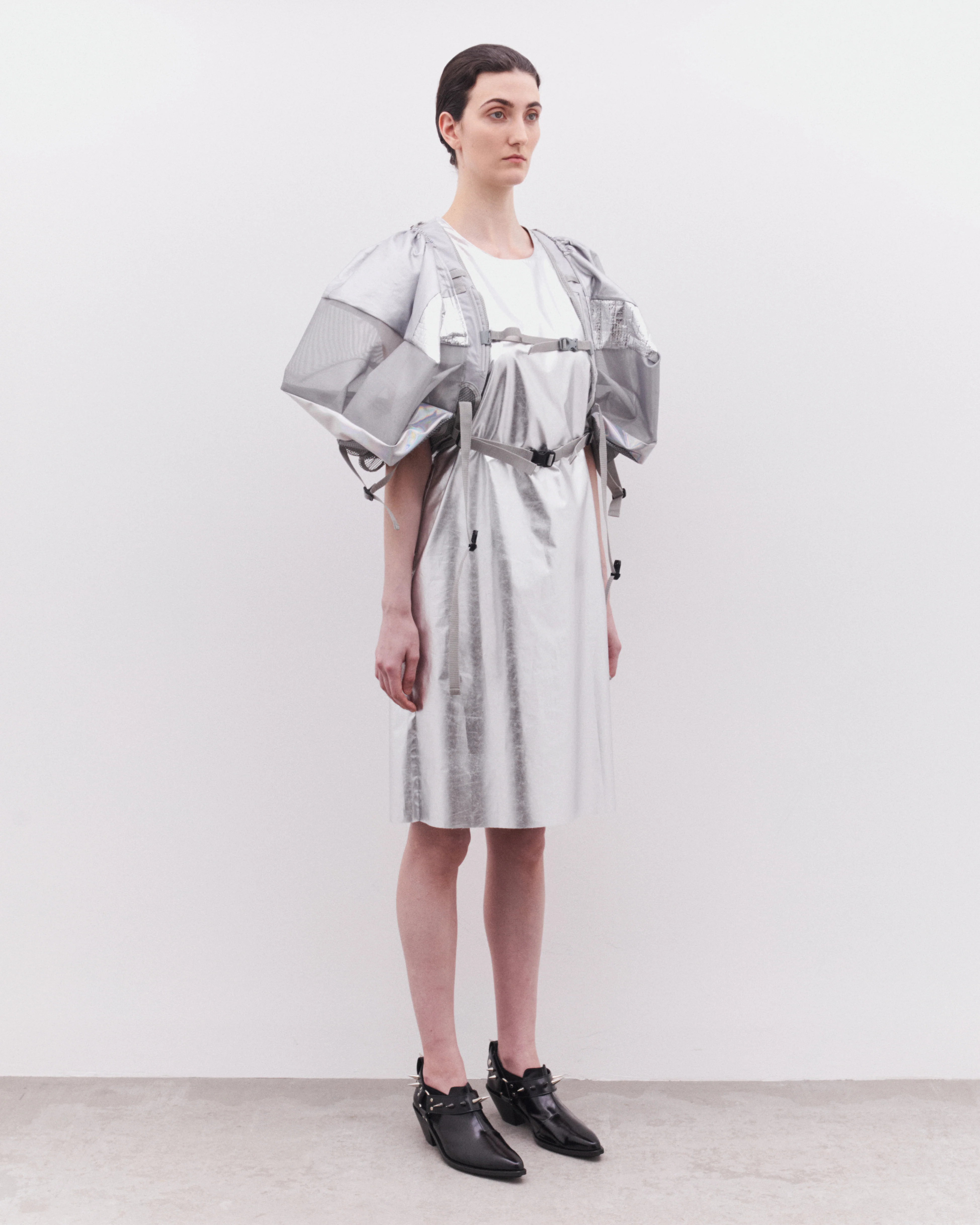 Junya Watanabe - Women’s Multi Fabric Strap Dress - (Silver) - Image 4