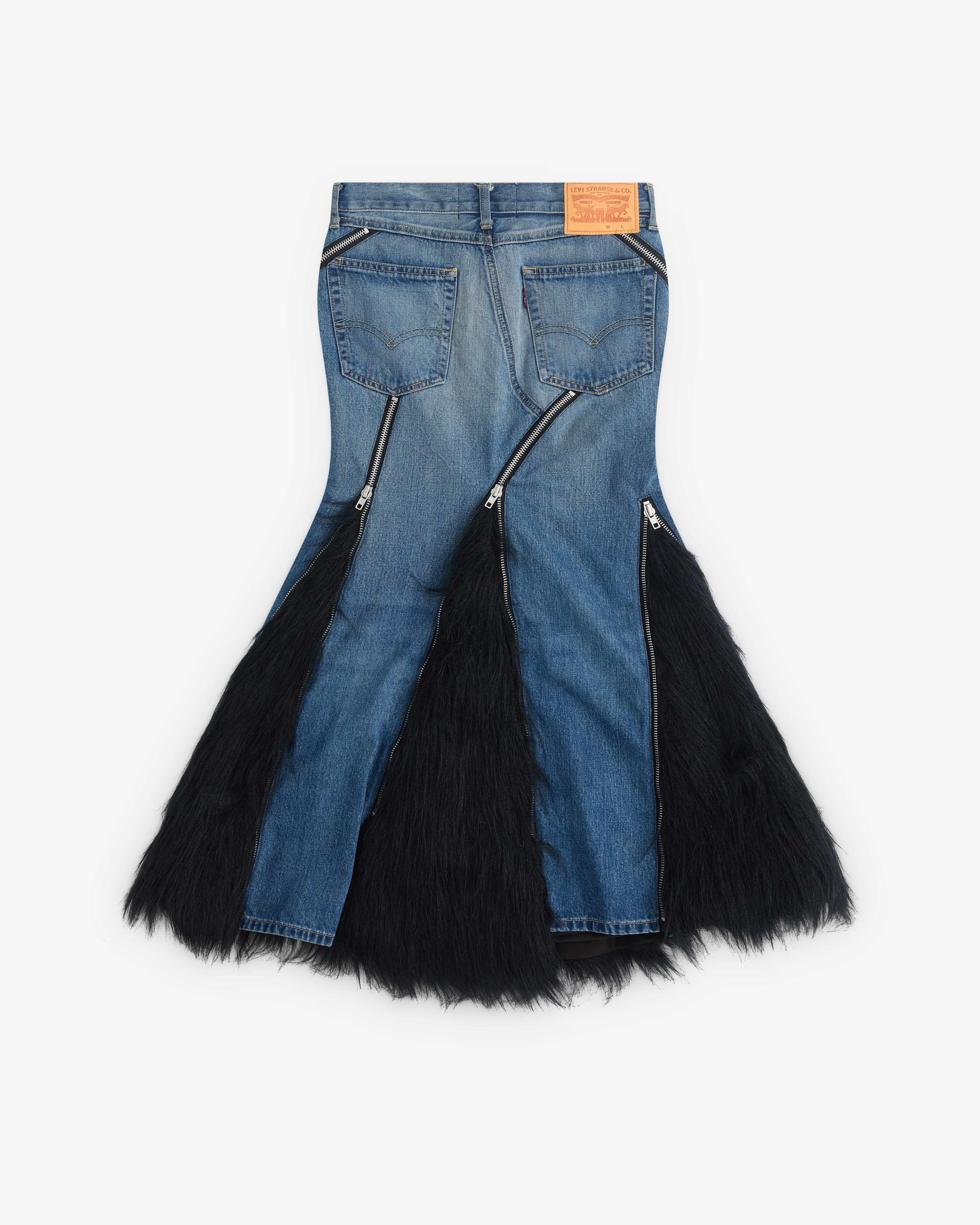 Junya Watanabe - Women’s Levi's Faux Fur Panelled Skirt - (Indigo/Black) - Image 2