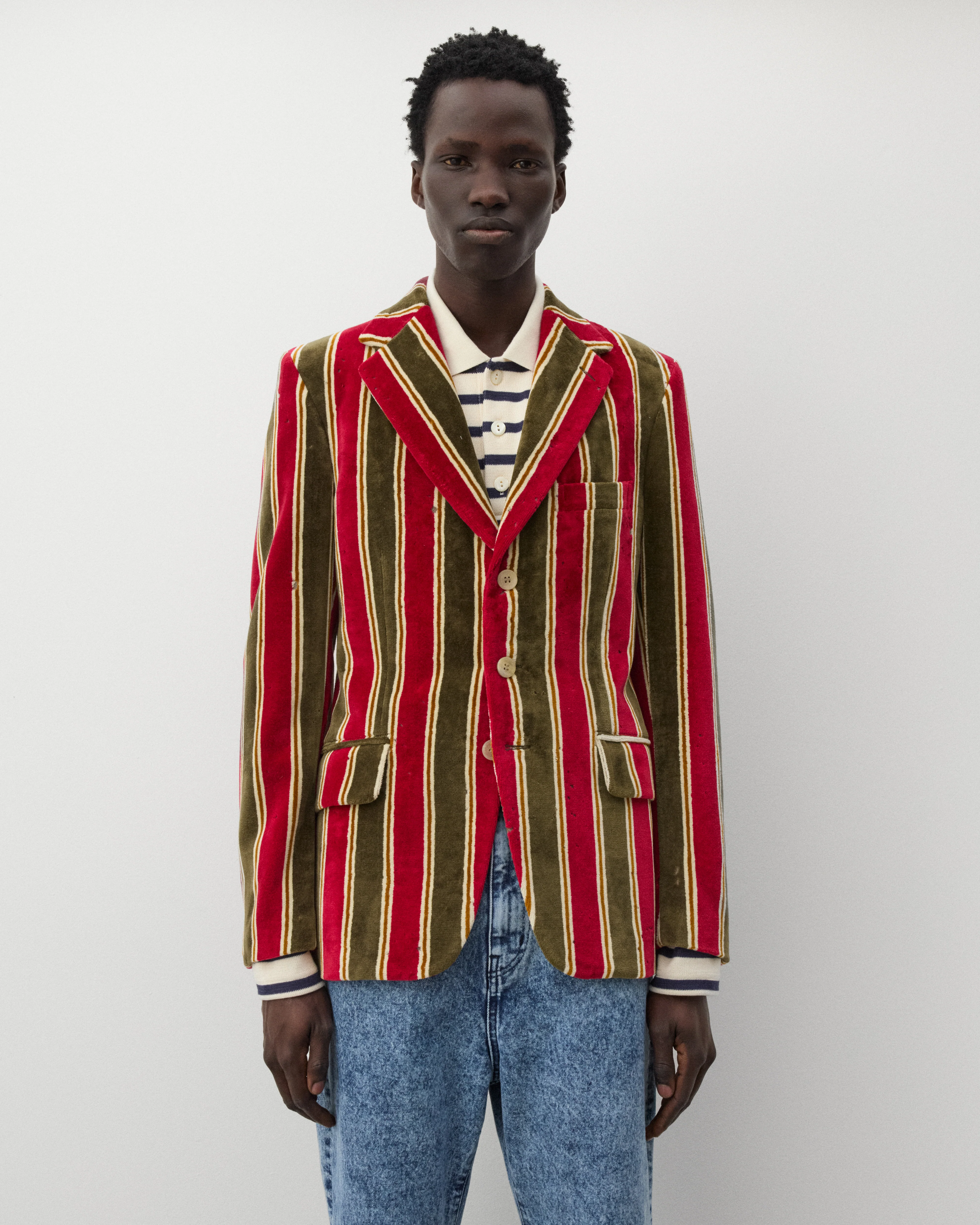 Junya Watanabe Man - Men's Distressed Stripe Blazer - (Multi) - Image 3