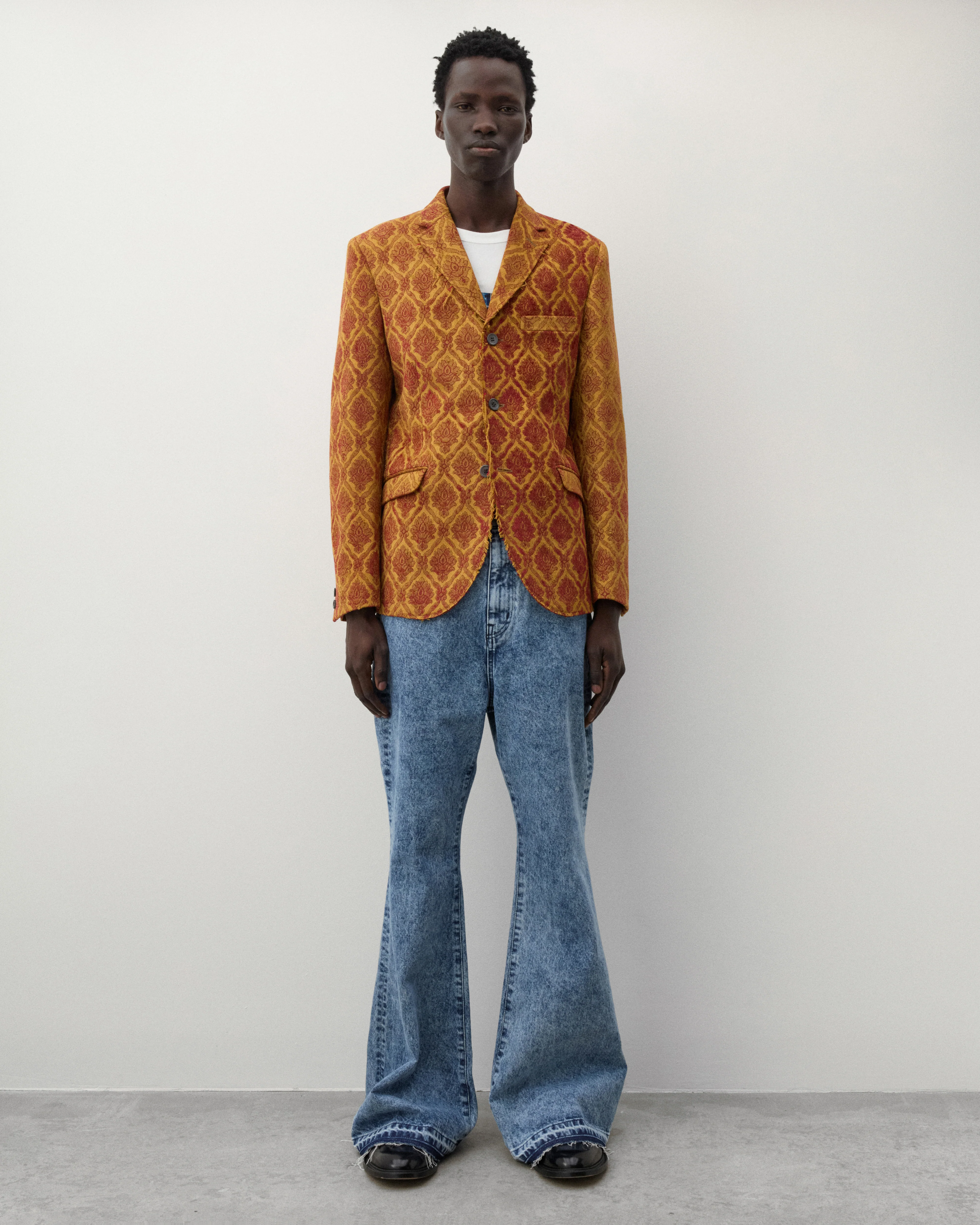 Junya Watanabe Man - Men's Damask Pattern Blazer - (Red/Yellow) - Image 6