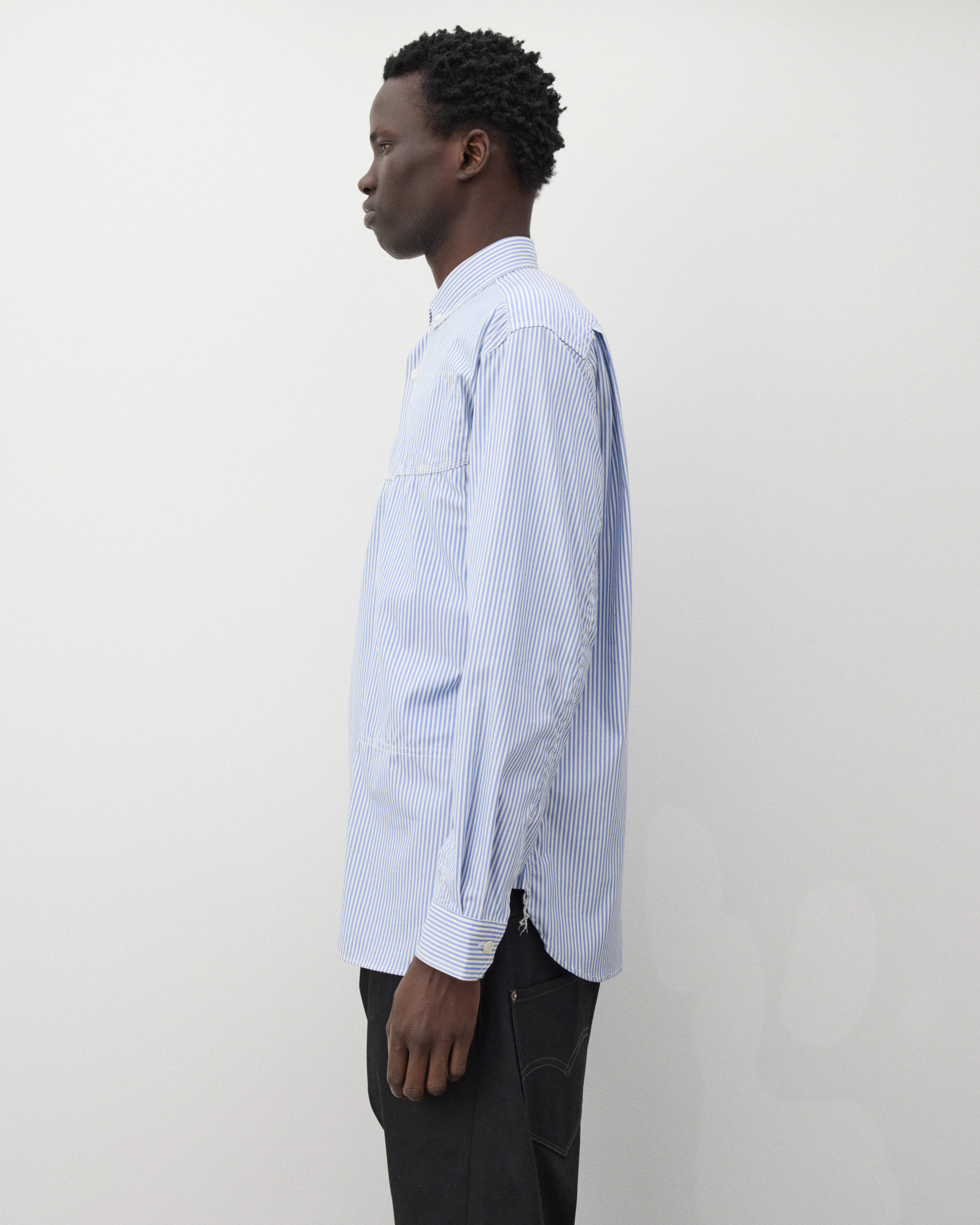 Junya Watanabe MAN - Men's Stripe Work Shirt - (Blue/White) - Image 4