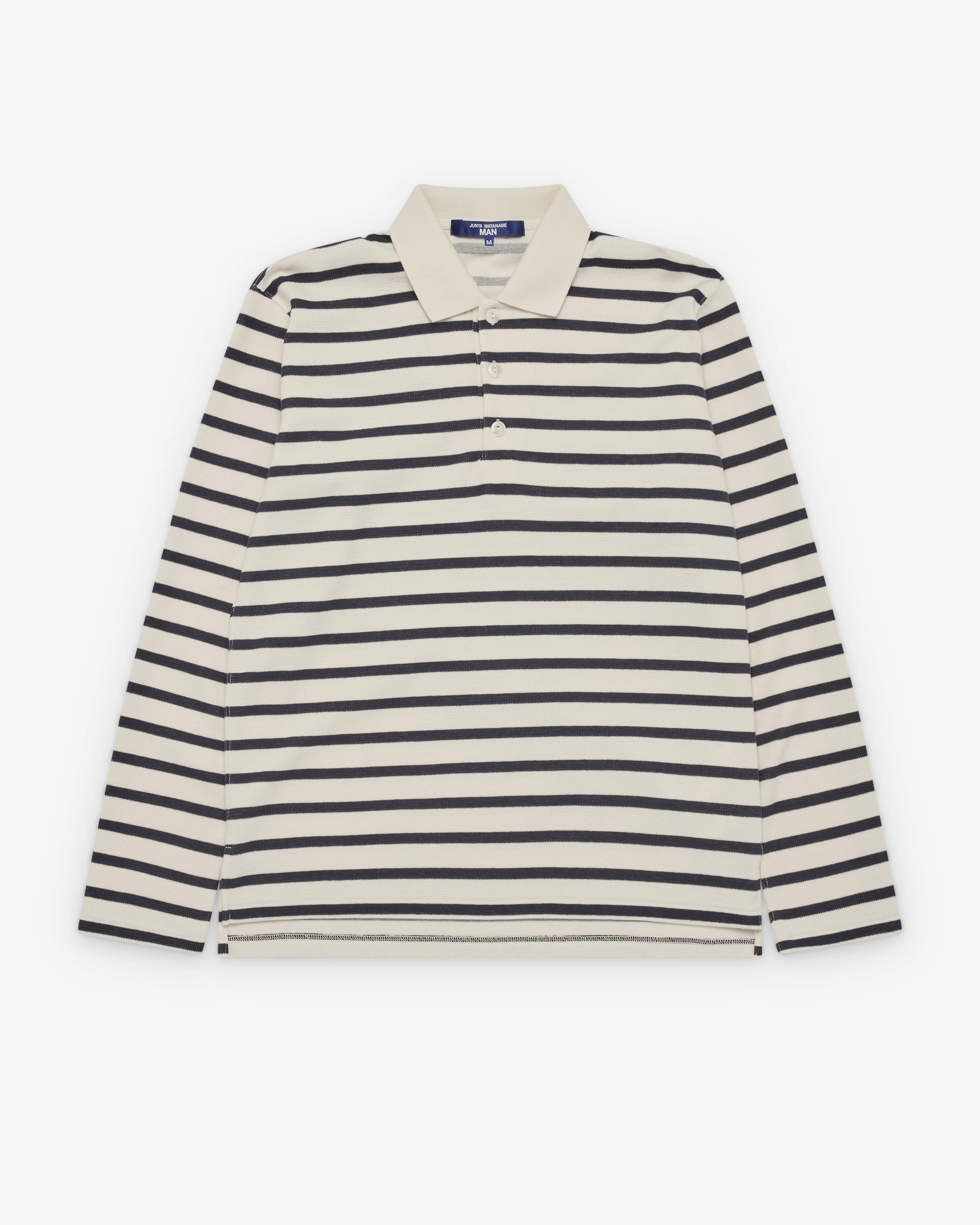 Junya Watanabe Man - Men's Striped Long Sleeve Polo - (Natural/Navy)