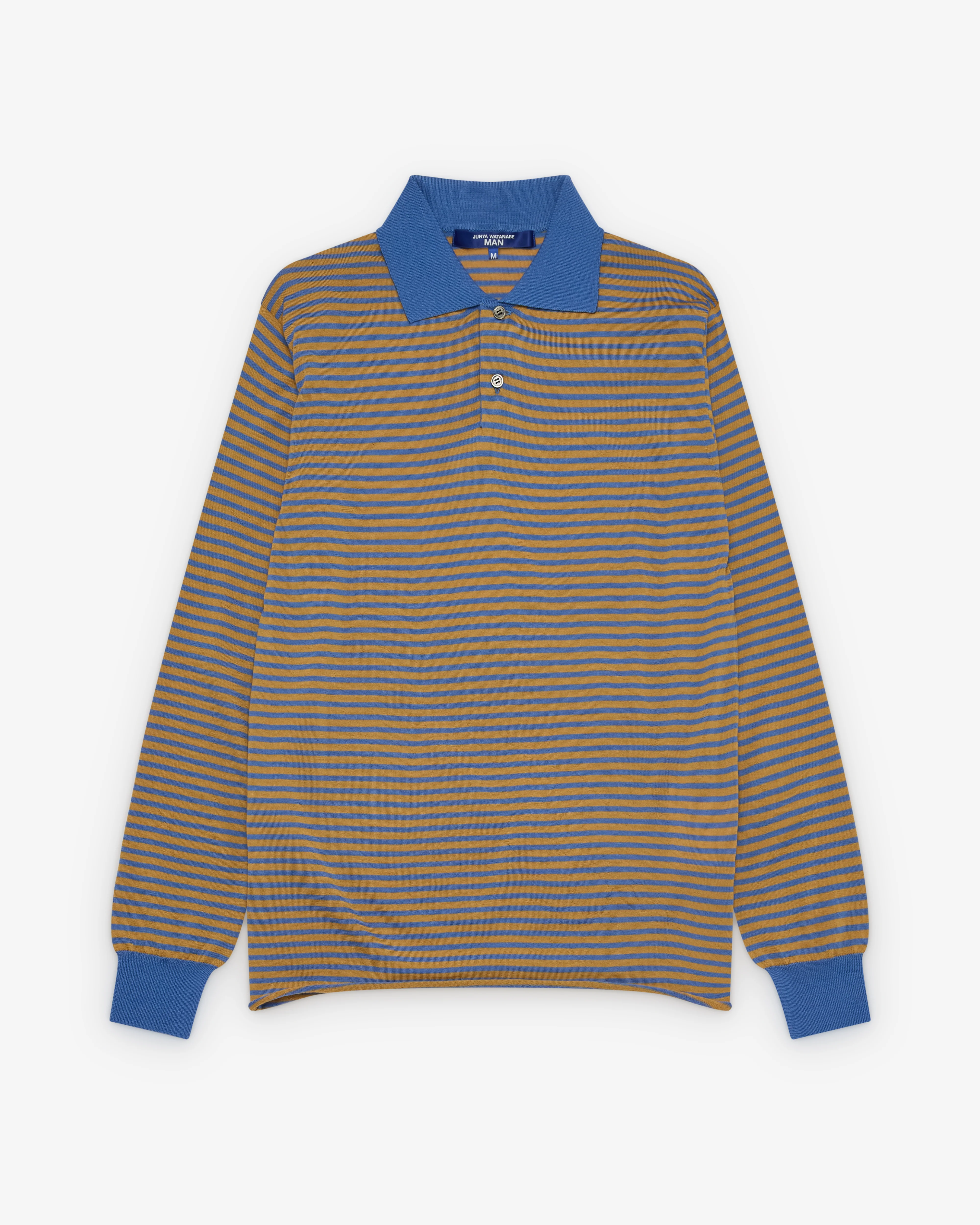 Junya Watanabe Man - Men's Striped Knit Polo Sweater - (Sax Blue/Yellow)