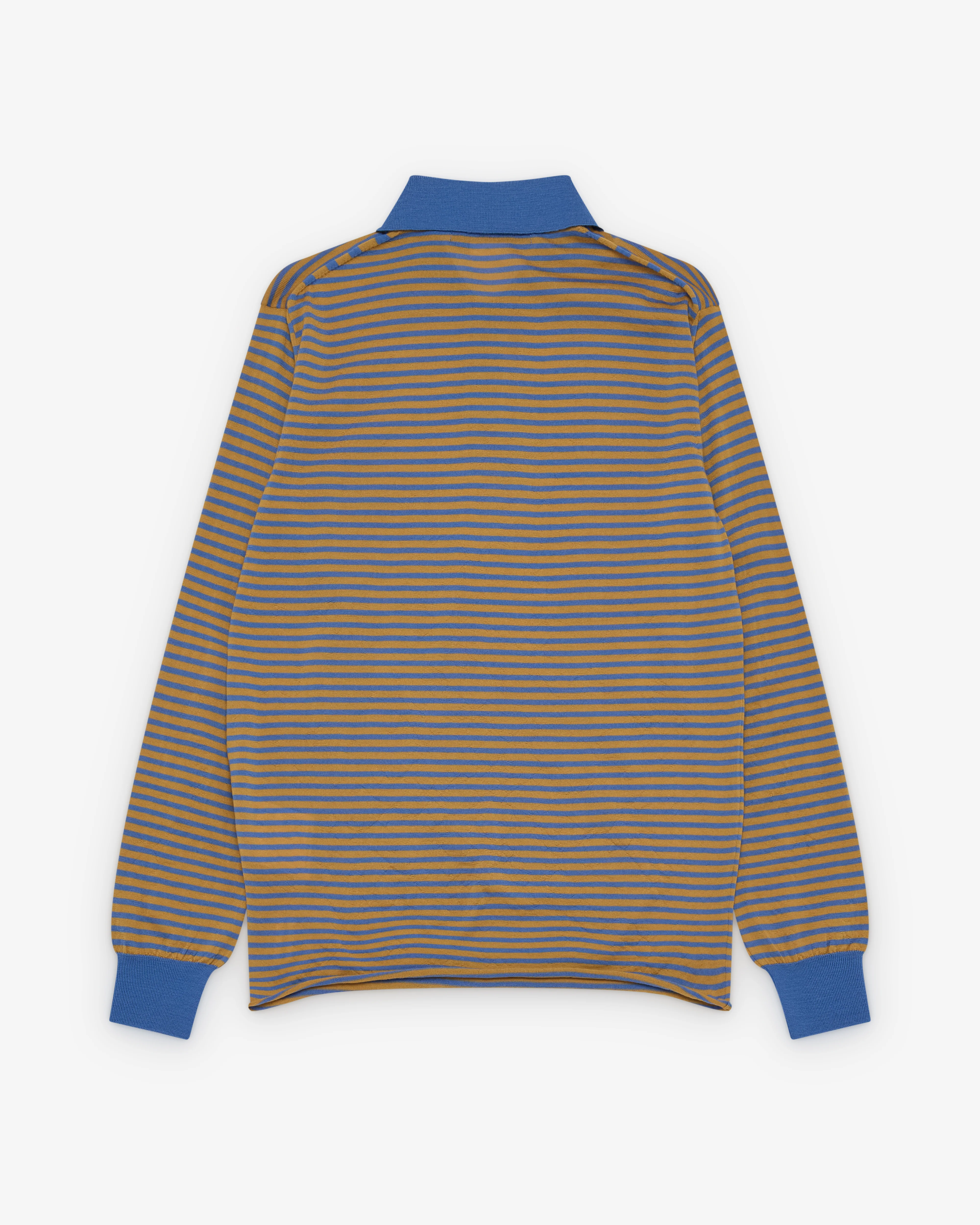 Junya Watanabe Man - Men's Striped Knit Polo Sweater - (Sax Blue/Yellow) - Image 2