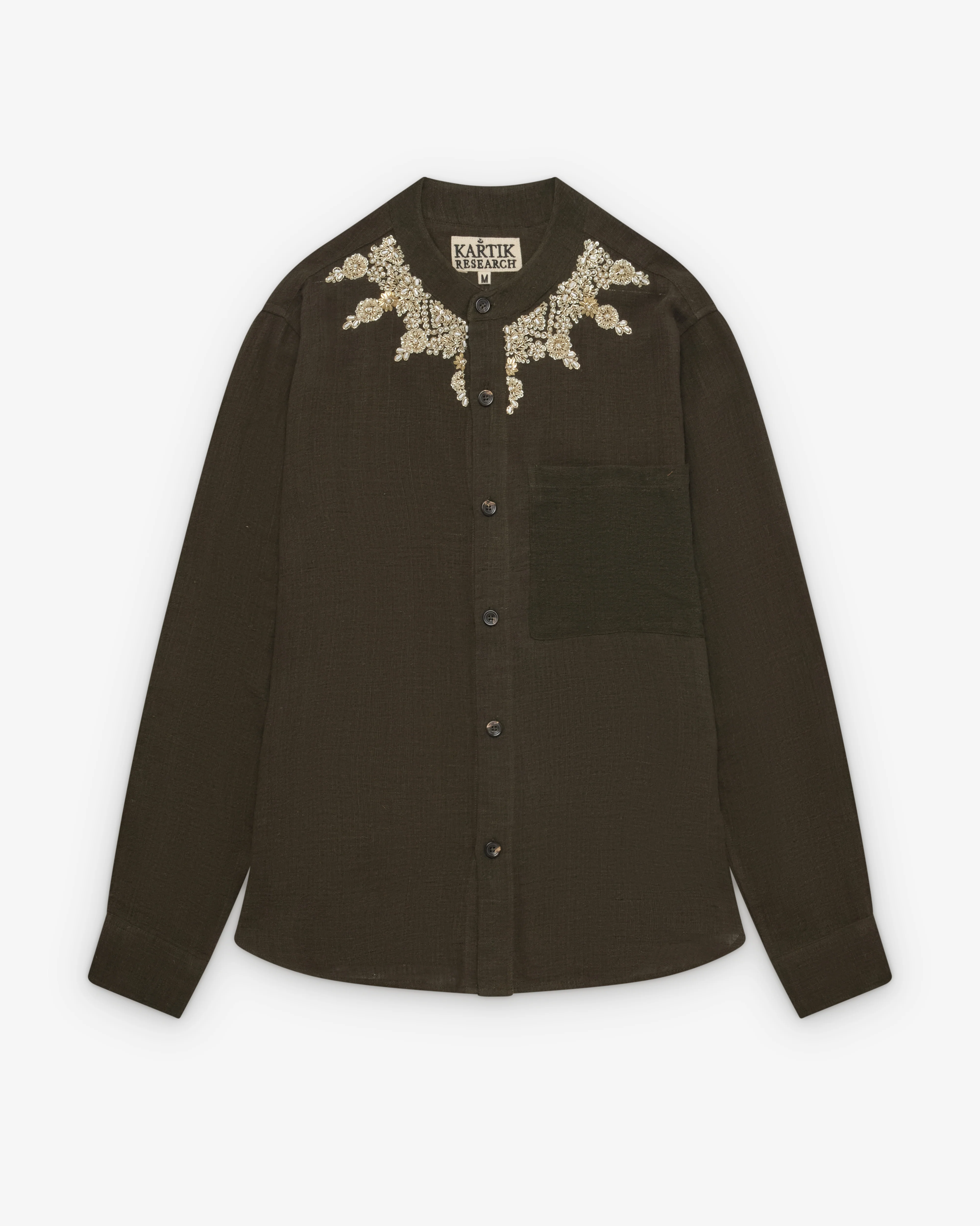 Kartik Research - Men's Band Collar Shirt - (Bark/Gold)