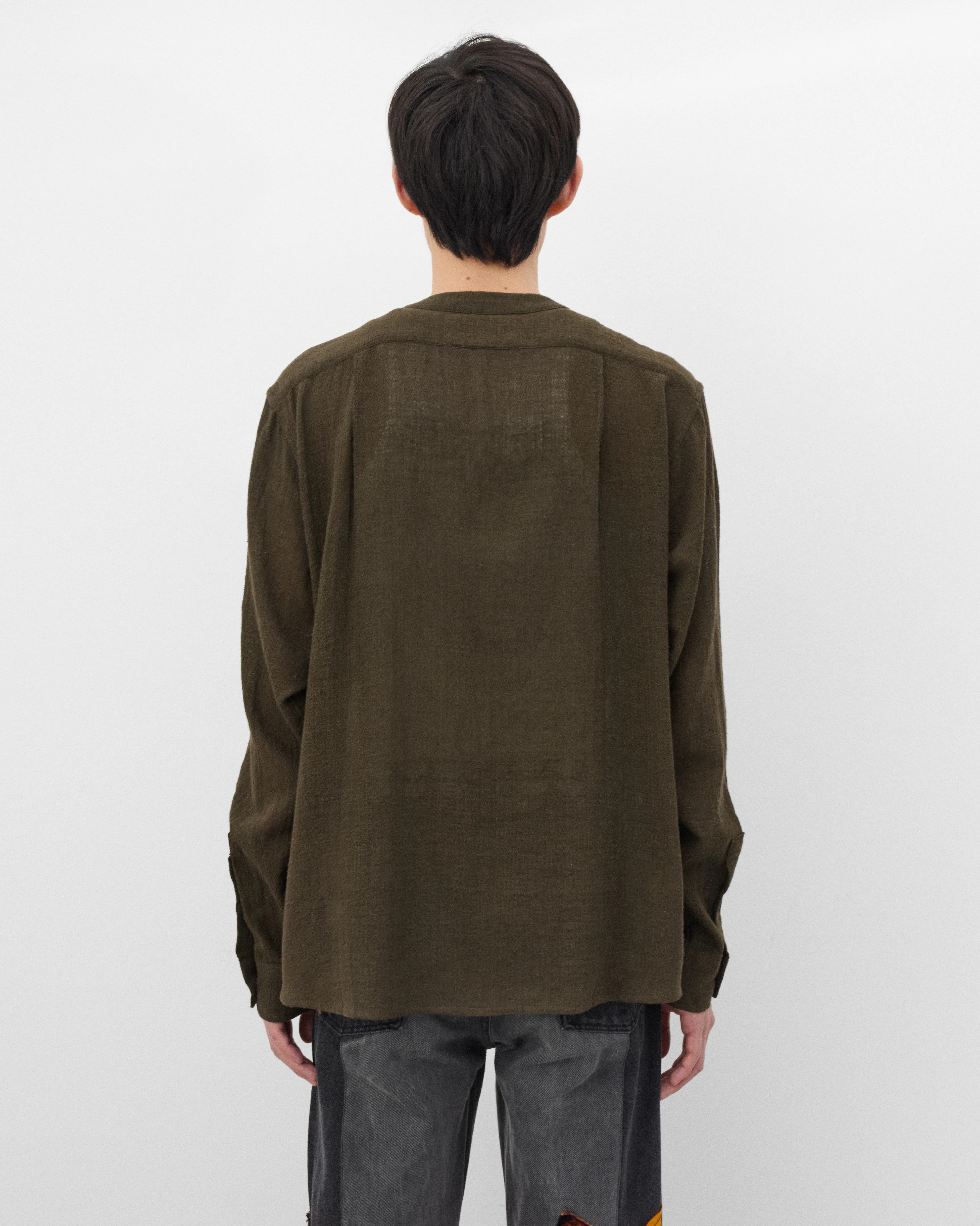 Kartik Research - Men's Band Collar Shirt - (Bark/Gold) - Image 5