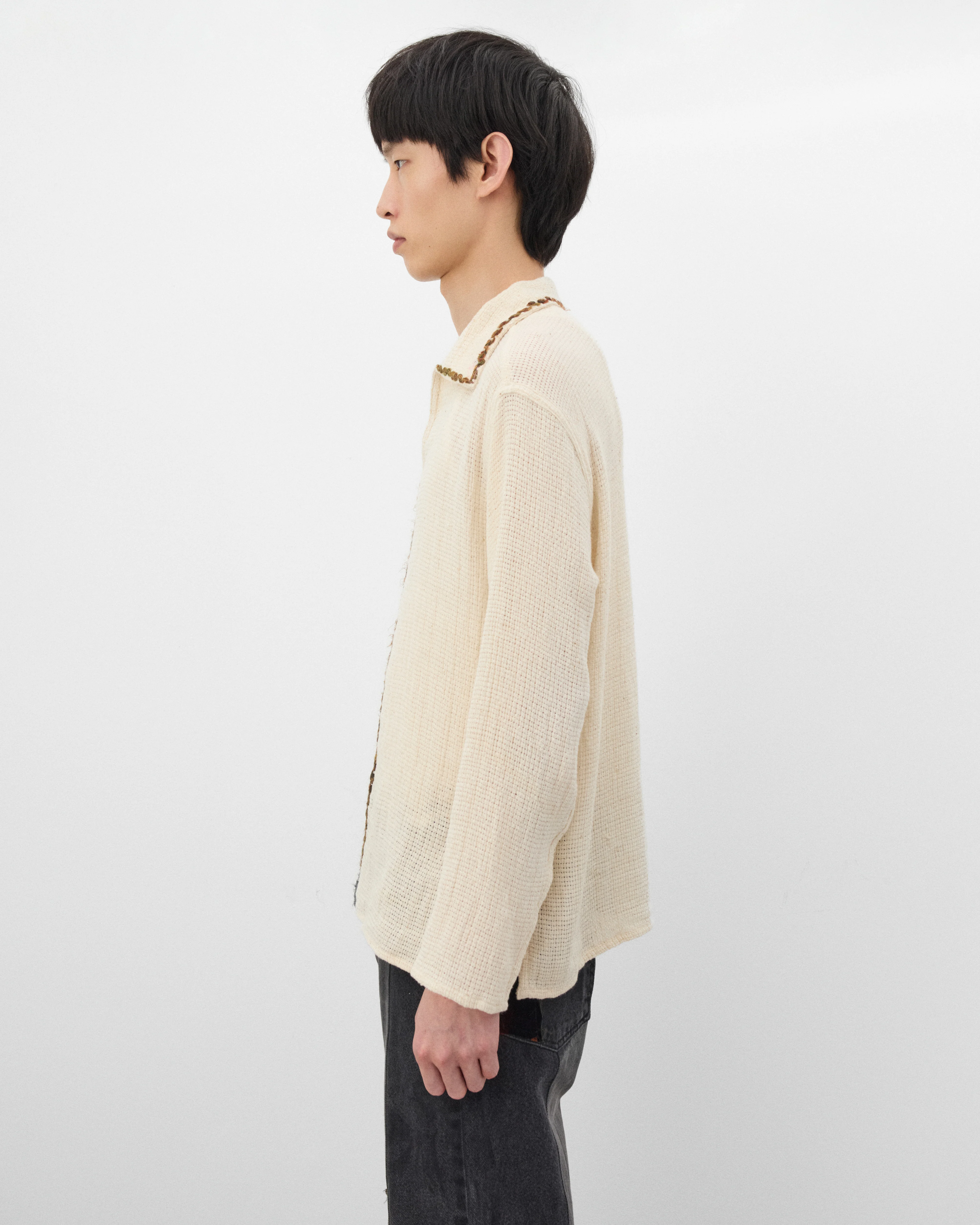 Kartik Research - Men's Bhutia Shirt - (Ecru/Green/Peach) - Image 4