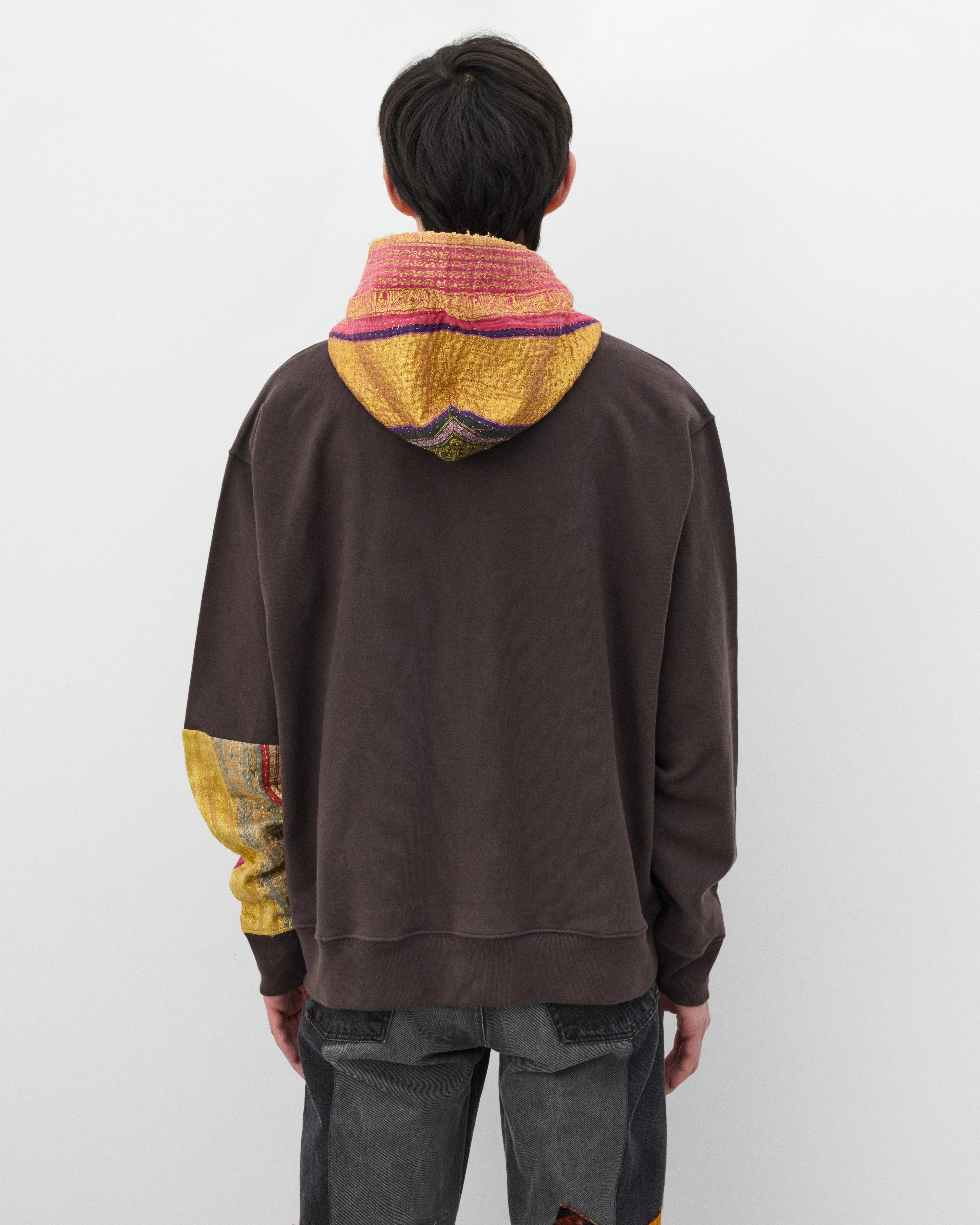 Kartik Research - Men's Kantha Contrast Hoodie - (Black) - Image 5