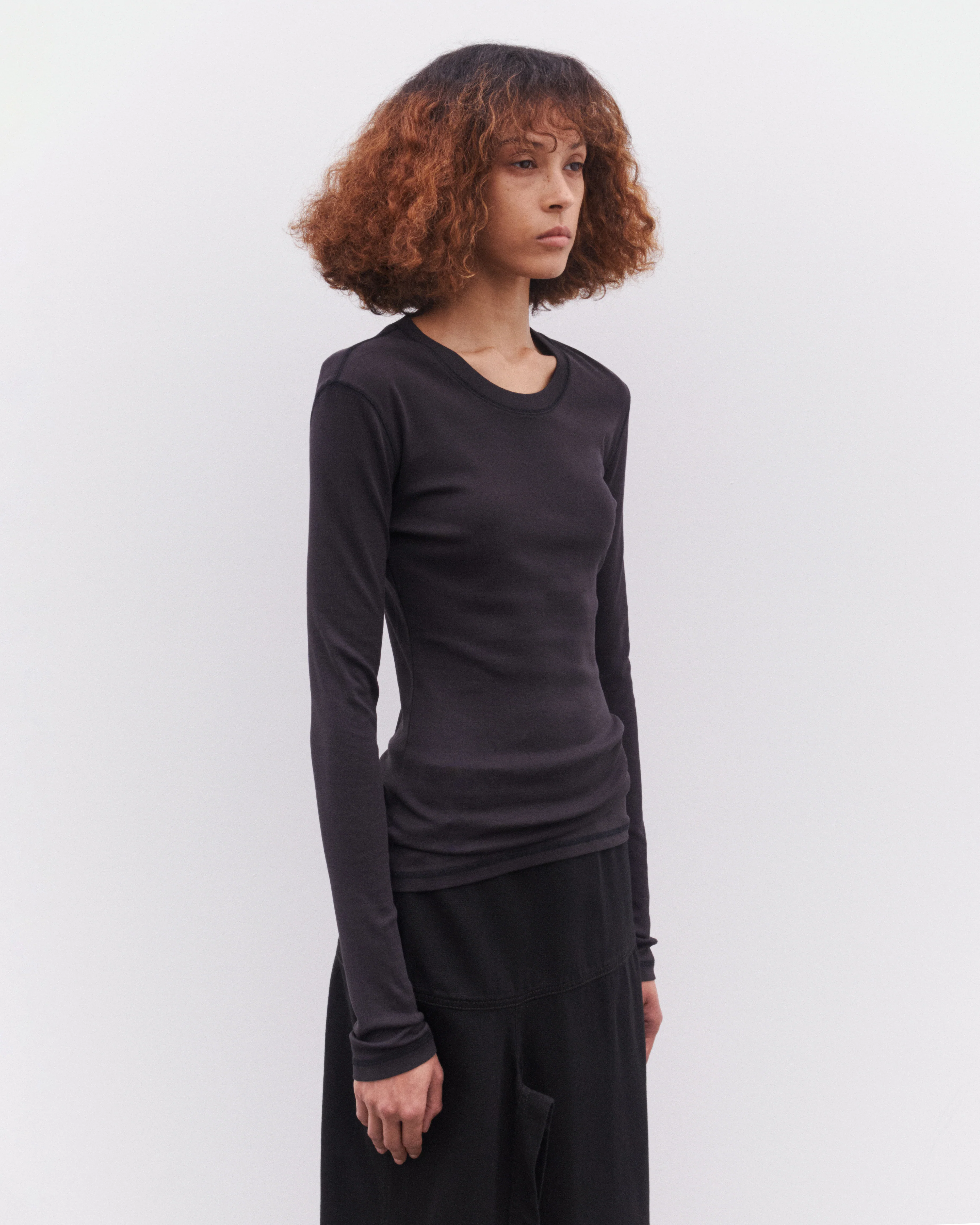 Lemaire - Women’s Rib Long Sleeve T-Shirt - (Charcoal) - Image 3