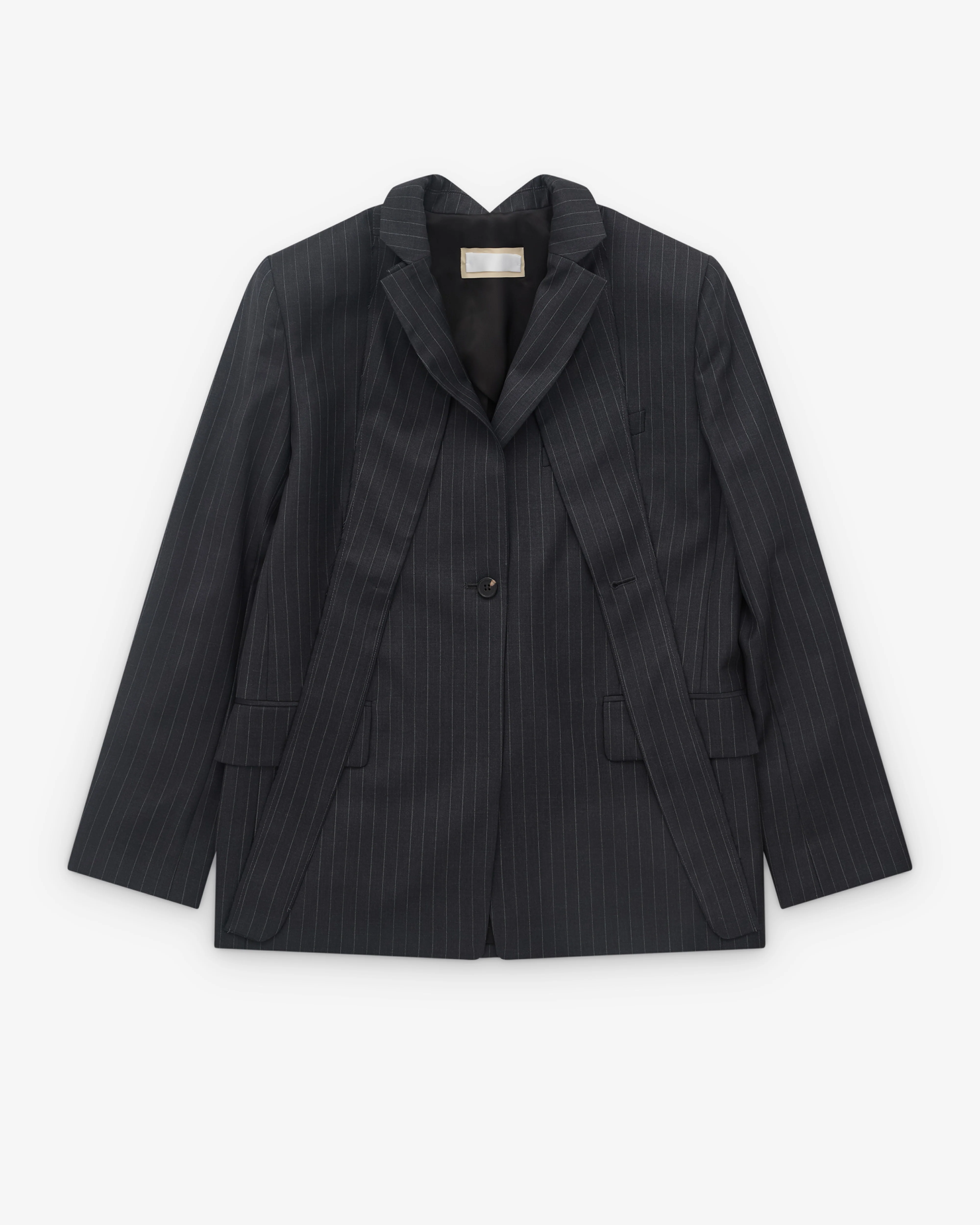 Litkovska - Women's Double-Layer Lapel Jacket - (Grey Pinstripe)