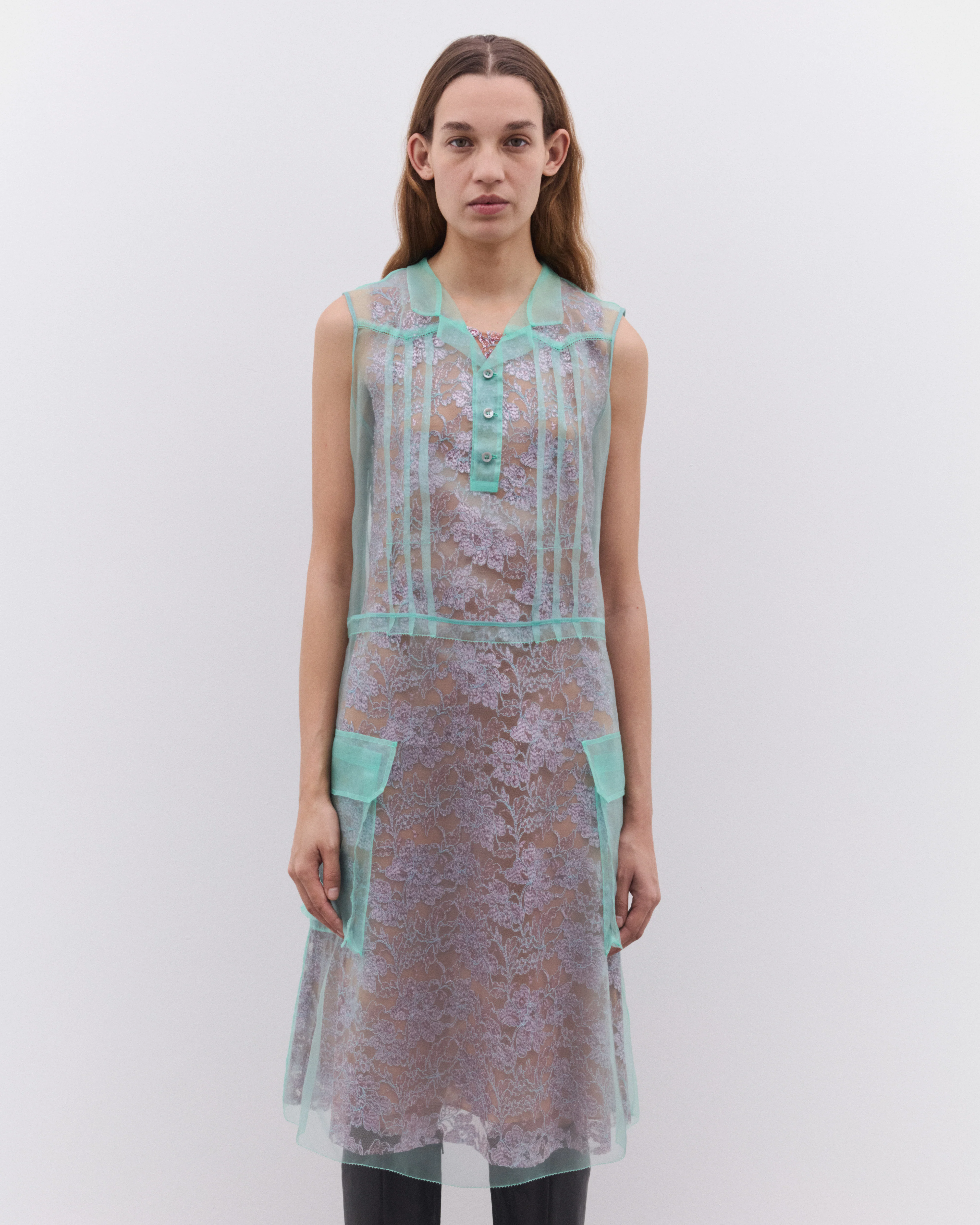 Maison Margiela - Women’s Sheer Tea Dress - (Emerald/Antique Rose) - Image 3