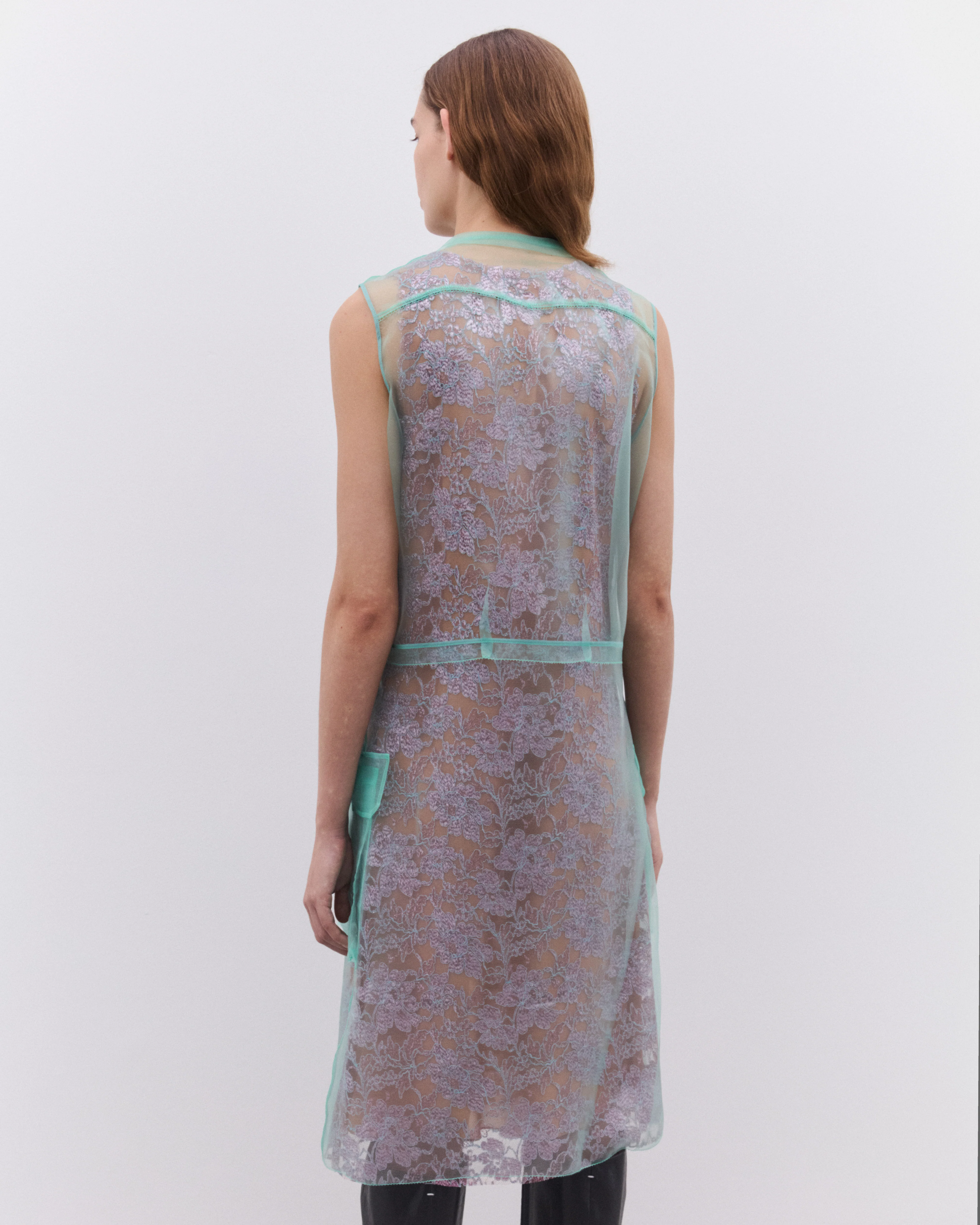 Maison Margiela - Women’s Sheer Tea Dress - (Emerald/Antique Rose) - Image 5