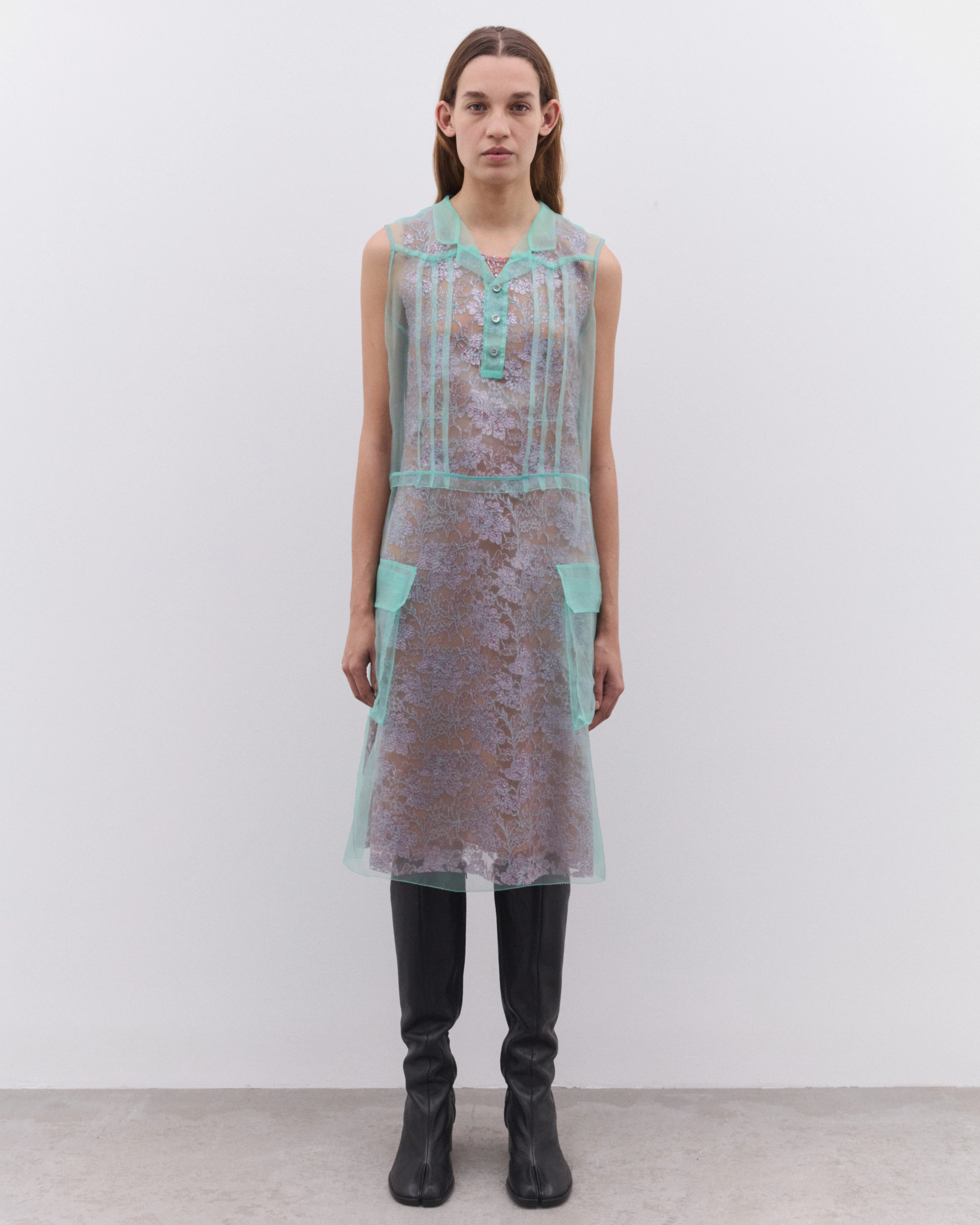 Maison Margiela - Women’s Sheer Tea Dress - (Emerald/Antique Rose) - Image 6