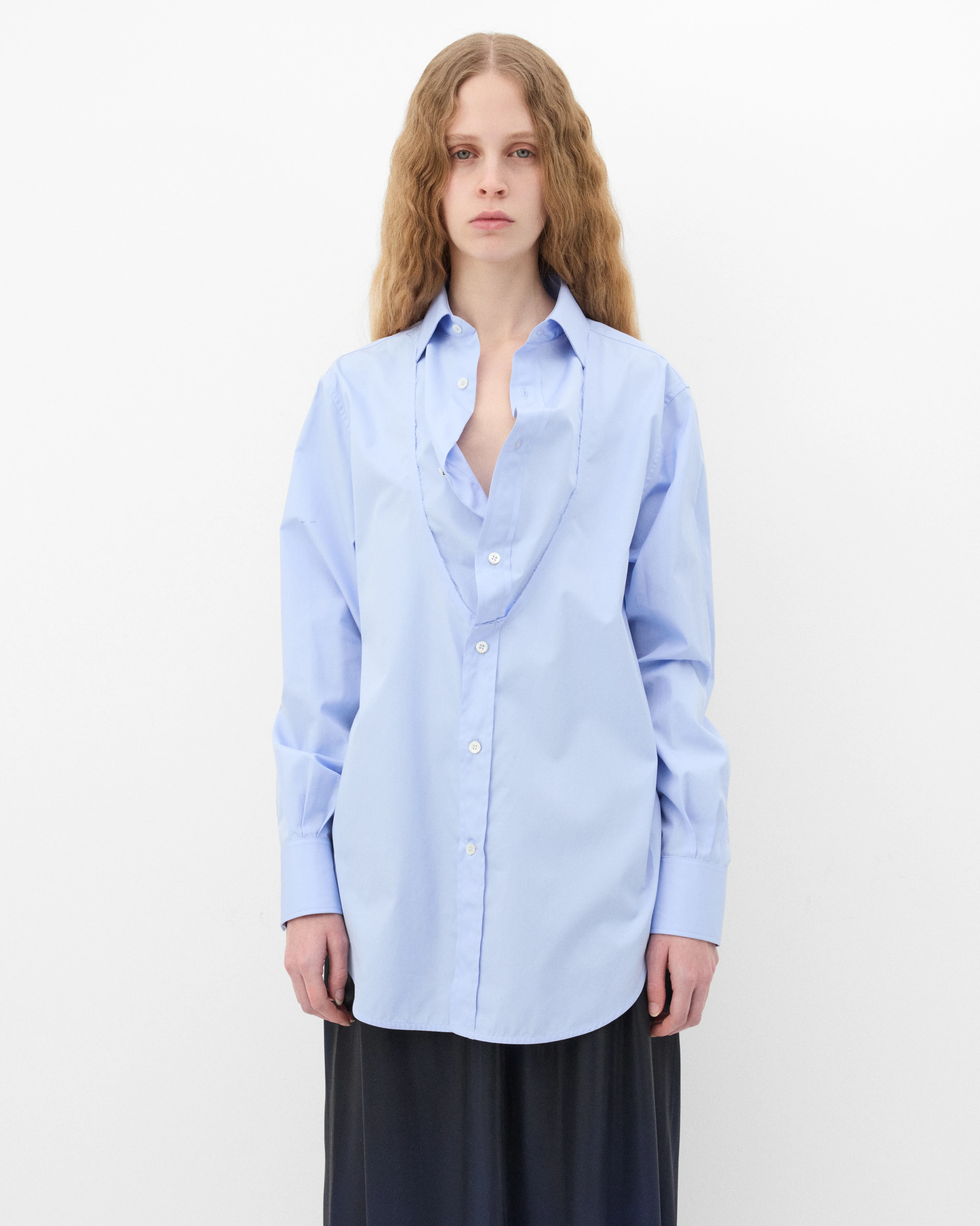 Maison Margiela - Women's Folded Collar Shirt - (Light Blue) - Image 3