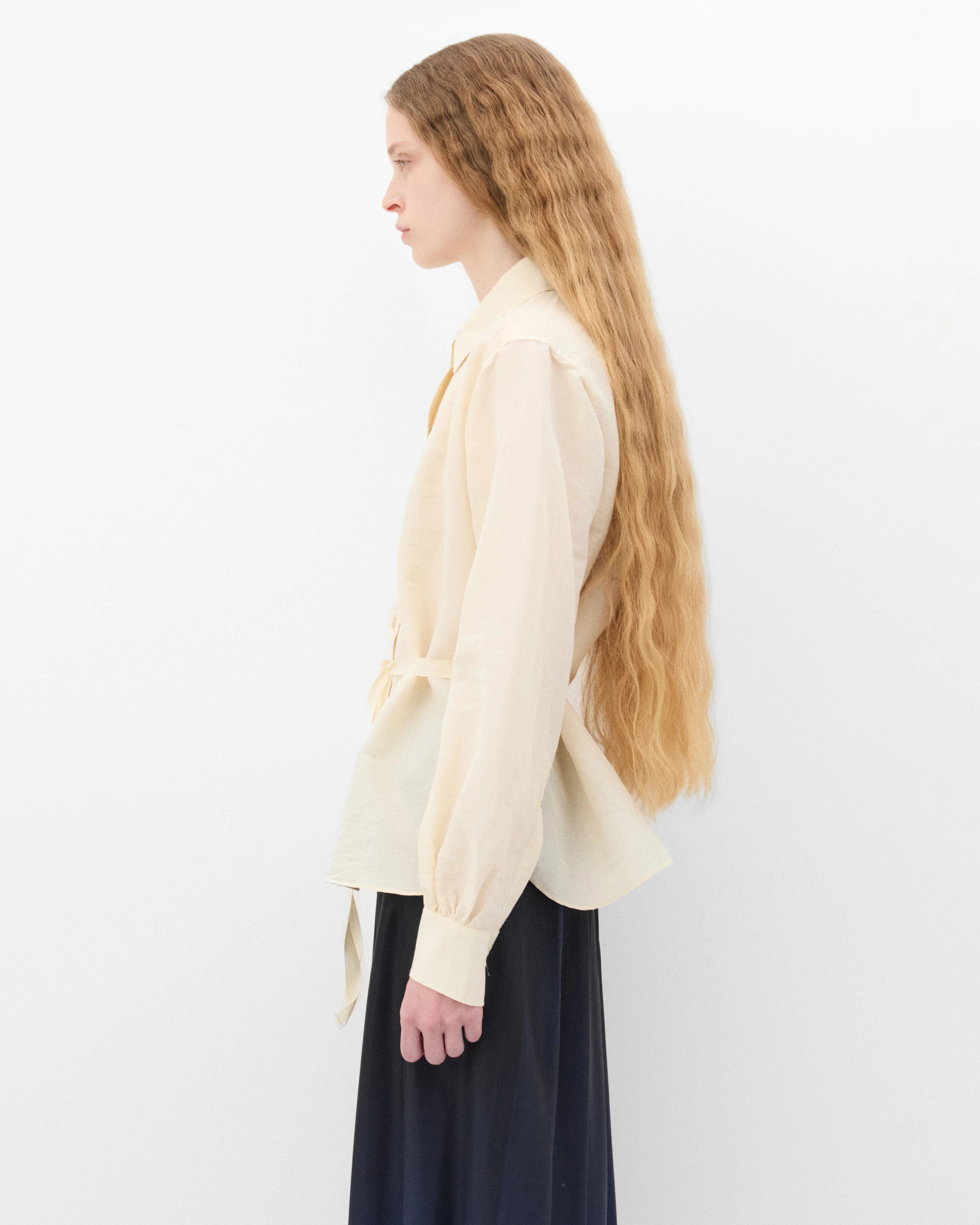 Maison Margiela - Women's Tie-waist Silk Cotton Shirt - (Cream) - Image 4
