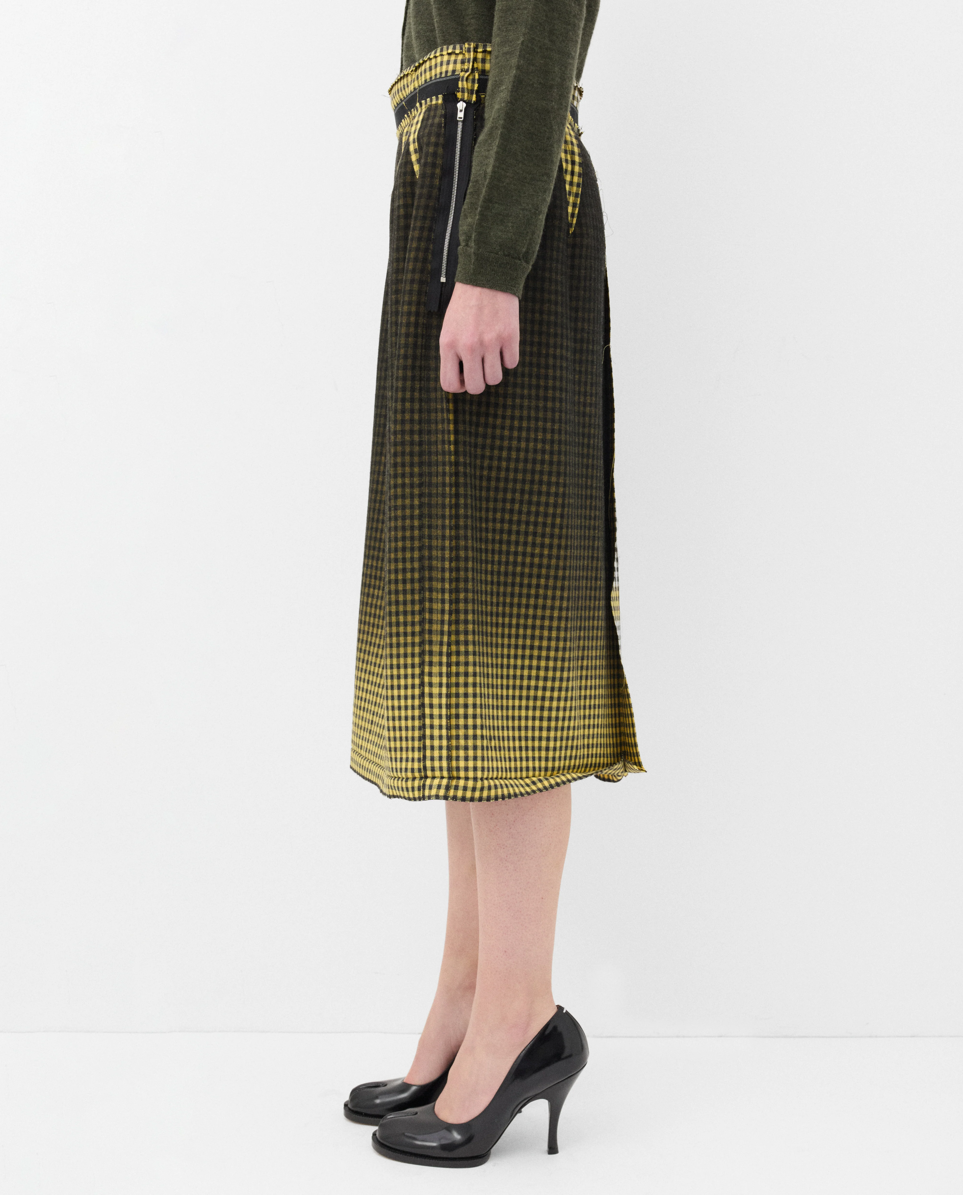 Maison Margiela - Women's Faded Check Wool Skirt - (Yellow/Grey) - Image 4